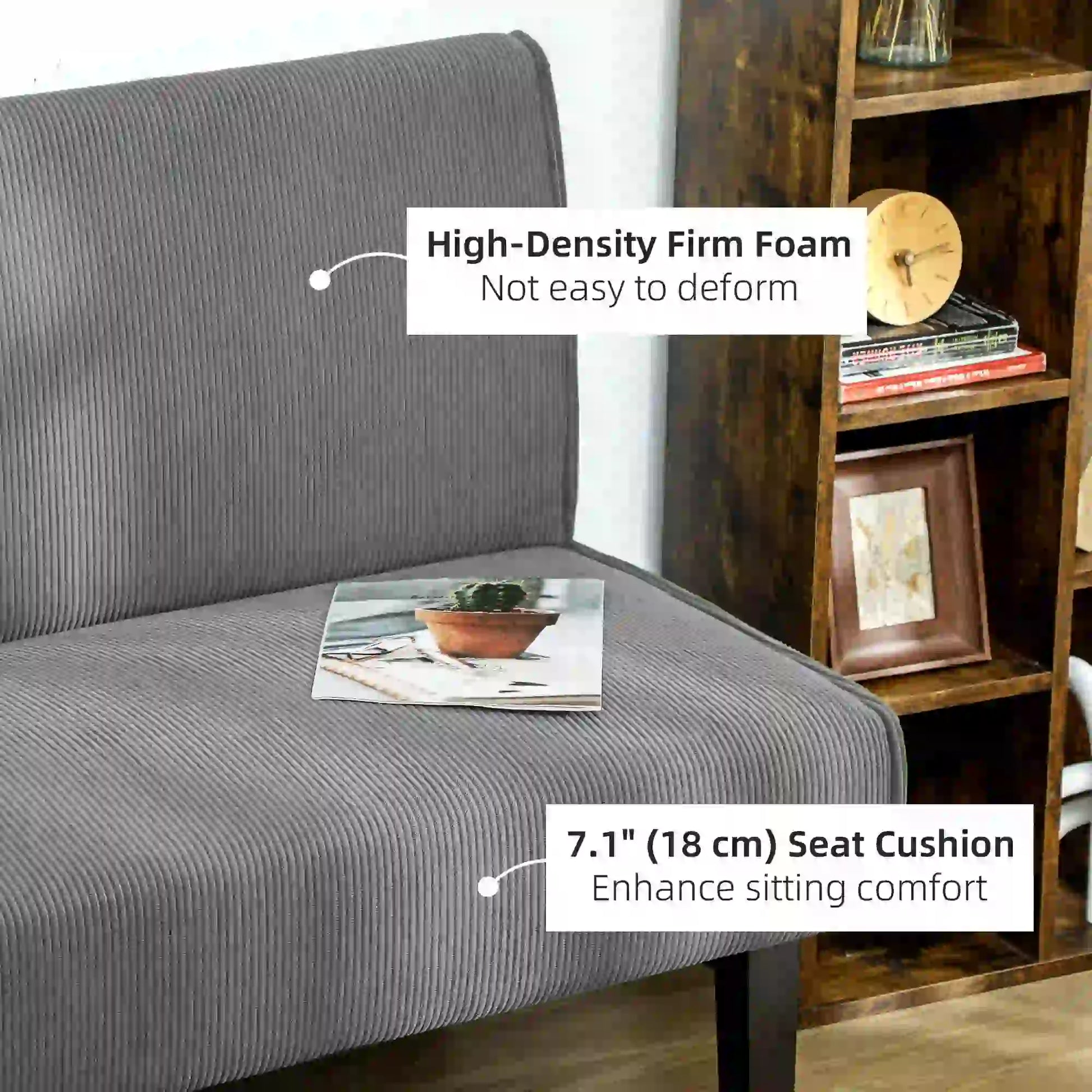 46.5" Loveseat Couch with USB Ports, Corduroy, Wood Legs, Grey 2-Seater Sofas at Gallery Canada