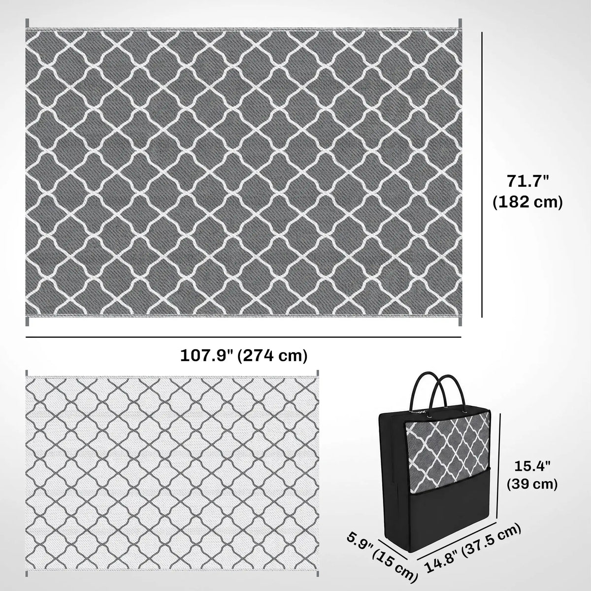 Waterproof Outdoor Rug, 6' x 9', Reversible Mat, Grey & White Outdoor Reversible Rugs at Gallery Canada