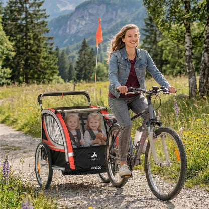 2 Seat Bike Trailer, Double Jogging Stroller, Handbrake, Red Kids Bike Trailers at Gallery Canada