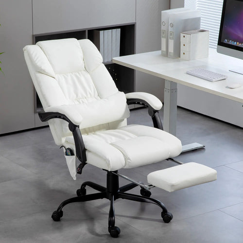 6-Point Vibration Massage Chair, Adjustable Height, Reclining, White