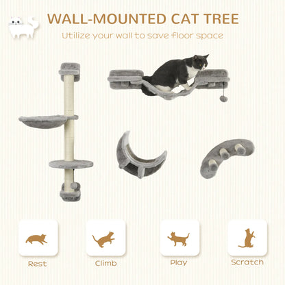 4Pcs Cat Wall Shelf with Scratching Post, Soft Ladder, Hammock, Grey Cat Climbing Wall at Gallery Canada