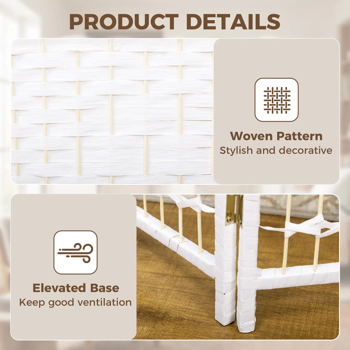 6 Panel Folding Room Divider, Portable Privacy Screen, White Room Dividers at Gallery Canada