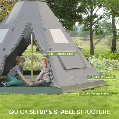 6 Person Family Teepee Tent, Mesh Windows, Floor, Carry Bag, Grey Camping Tents at Gallery Canada