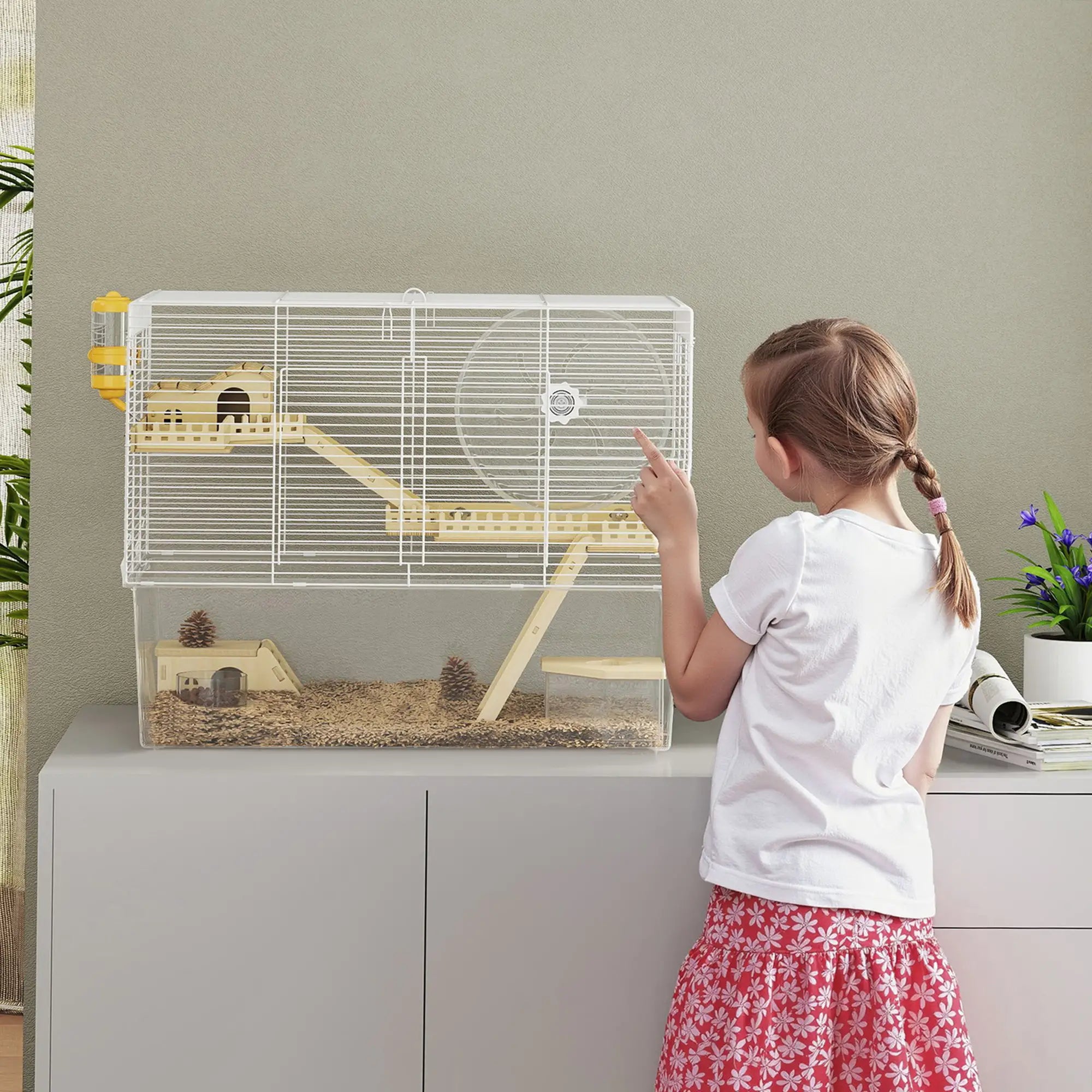 Hamster Cage with Deep Bottom, Wooden Ramp, Hut, Exercise Wheel, White Hamster Cages at Gallery Canada