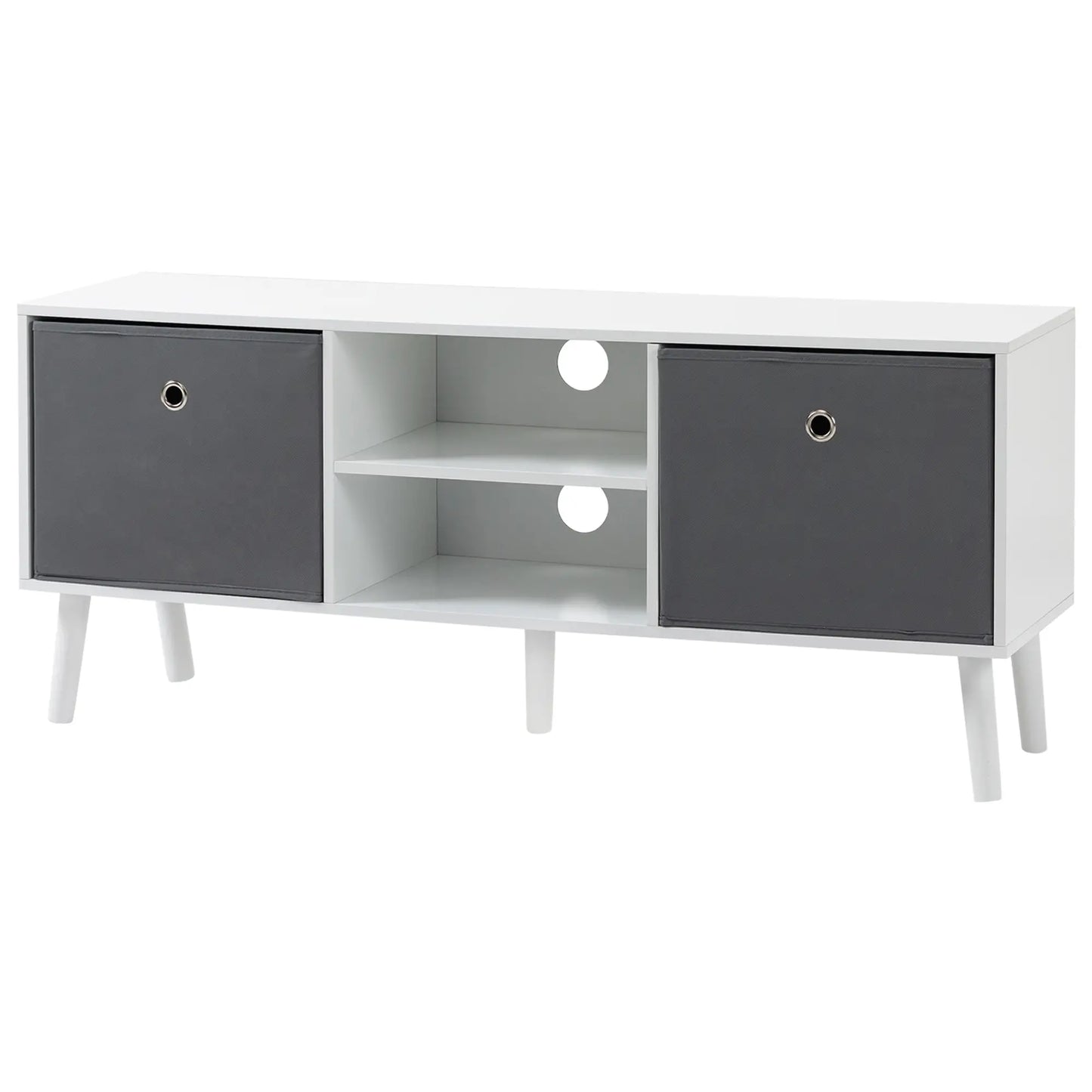 Modern TV Stand with Foldable Drawers, Shelves, White TV Stands White, Grey at Gallery Canada