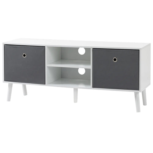 Modern TV Stand with Foldable Drawers, Shelves, White