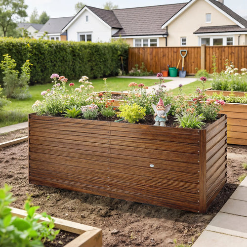5' x 3' x 2' Raised Garden Bed, Galvanized Planter Box, Dark Brown Wood Effect, Dark Brown