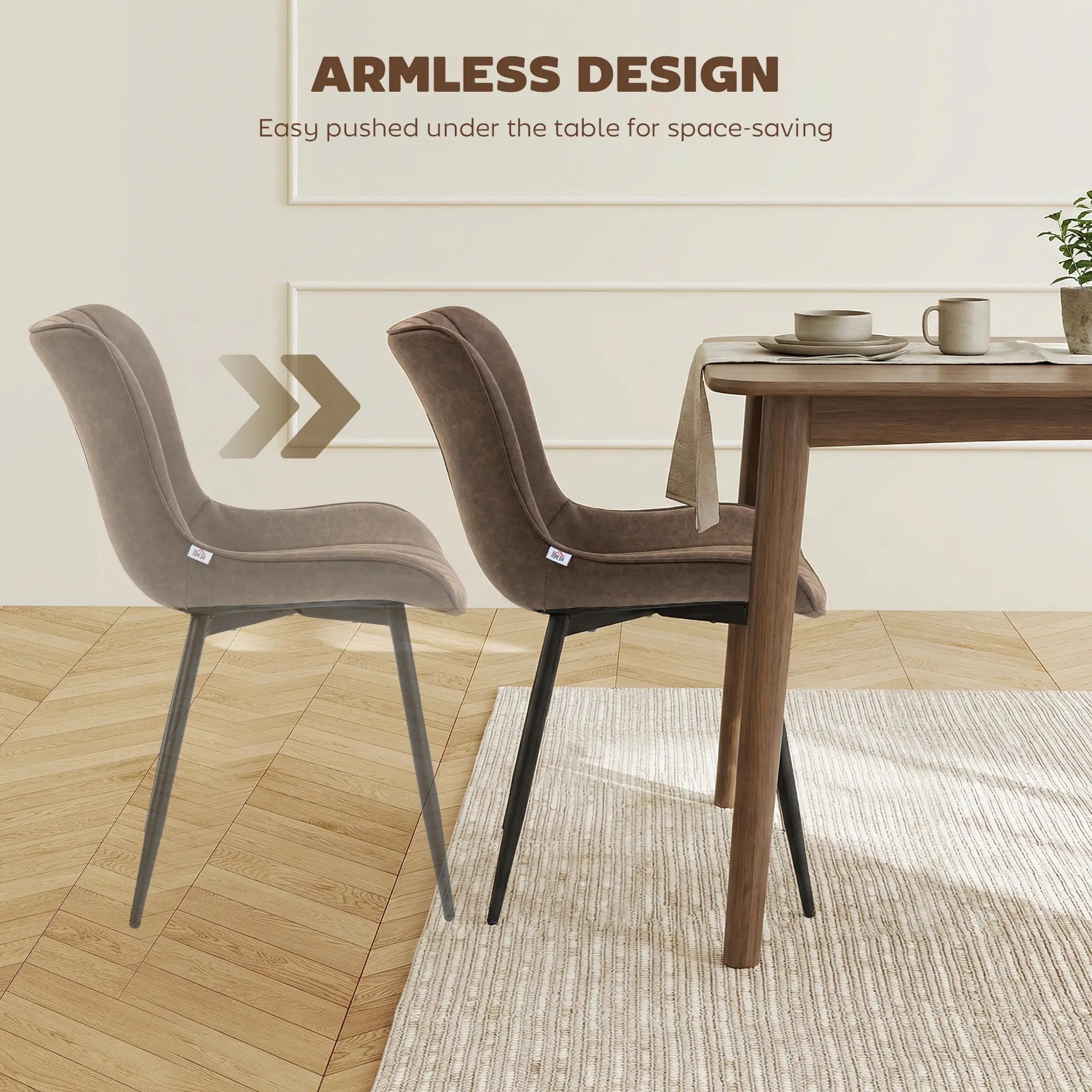 PU Leather Dining Chairs Set of 4, Steel Legs, Backrest, Brown Dining Chairs at Gallery Canada