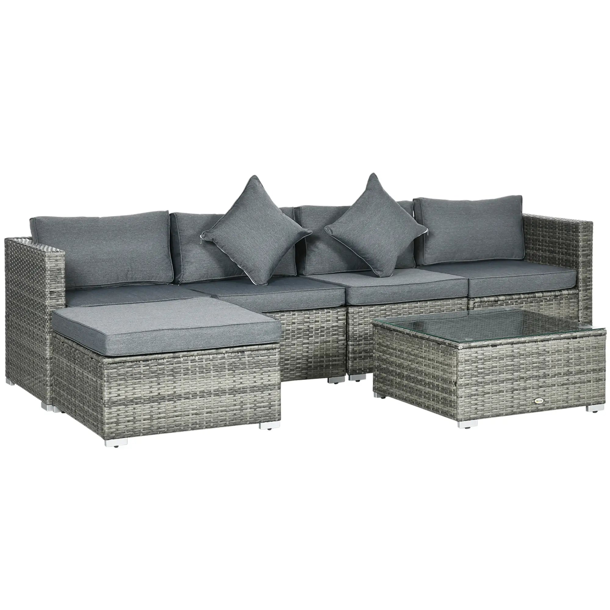 6-Piece Outdoor PE Rattan Sofa Set, Thick Cushions, Glass Top Table, Mixed, Grey Patio Furniture Sets Mixed Grey Rattan, Dark Grey Fabric at Gallery Canada