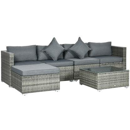 6-Piece Outdoor PE Rattan Sofa Set, Thick Cushions, Glass Top Table, Mixed, Grey Patio Furniture Sets Mixed Grey Rattan, Dark Grey Fabric at Gallery Canada