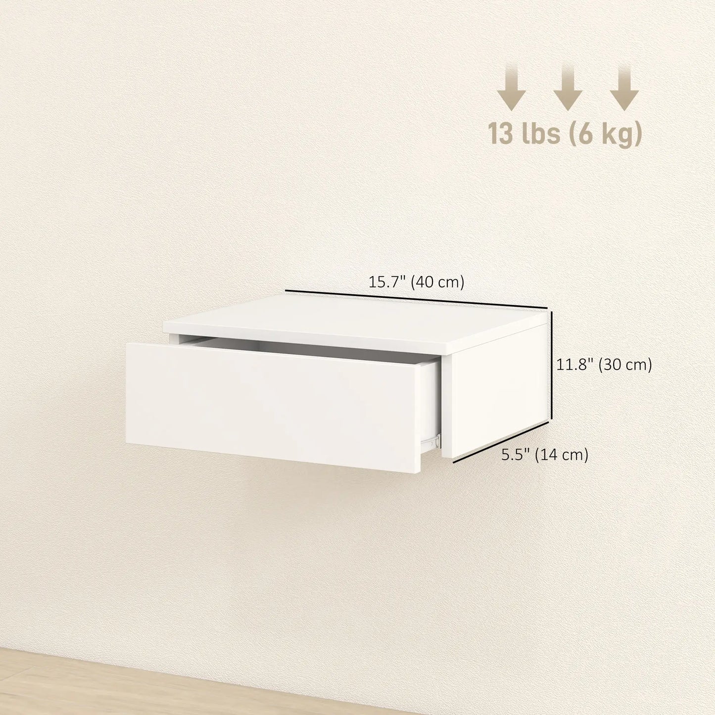 Set of 2 Wall Mounted Bedside Tables, High Gloss Floating Nightstands with Drawer, White Bedside Tables at Gallery Canada