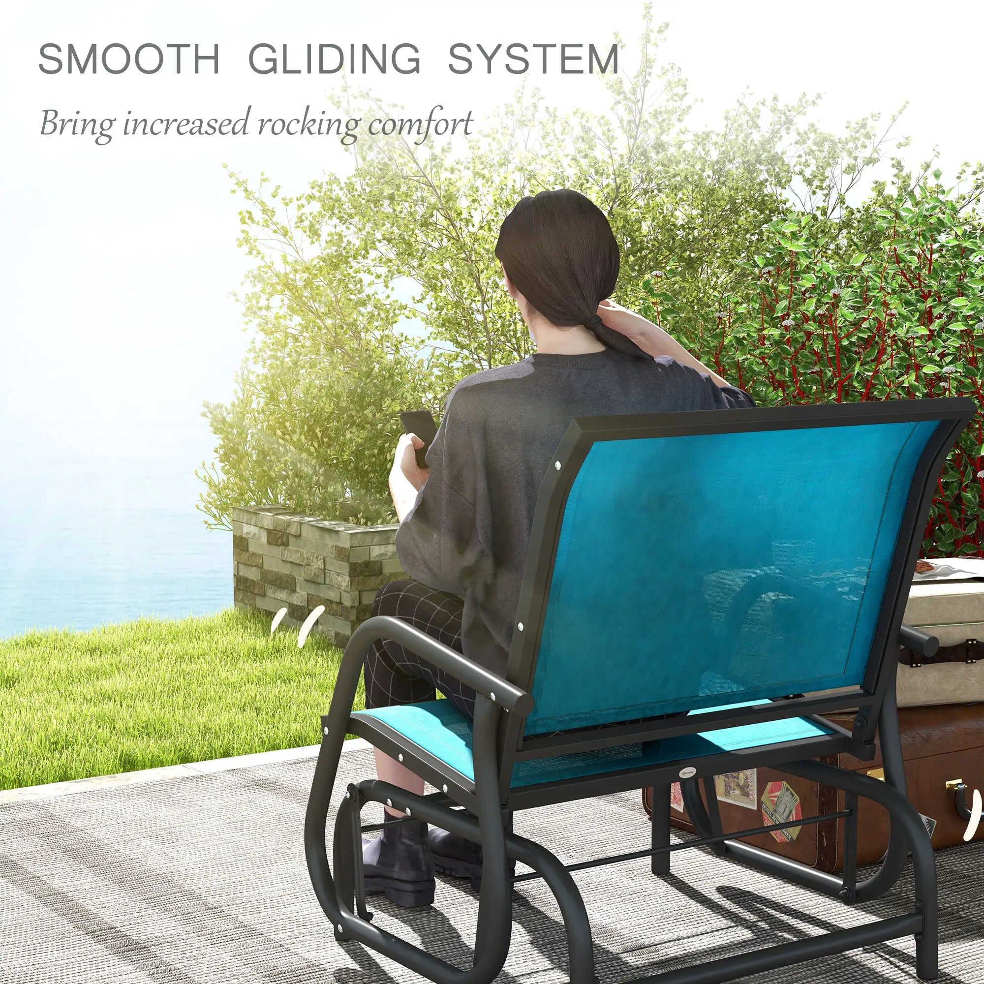 Outdoor Patio Glider Set, 2 Chairs, Breathable Mesh Seat, Blue Outdoor Gliders at Gallery Canada