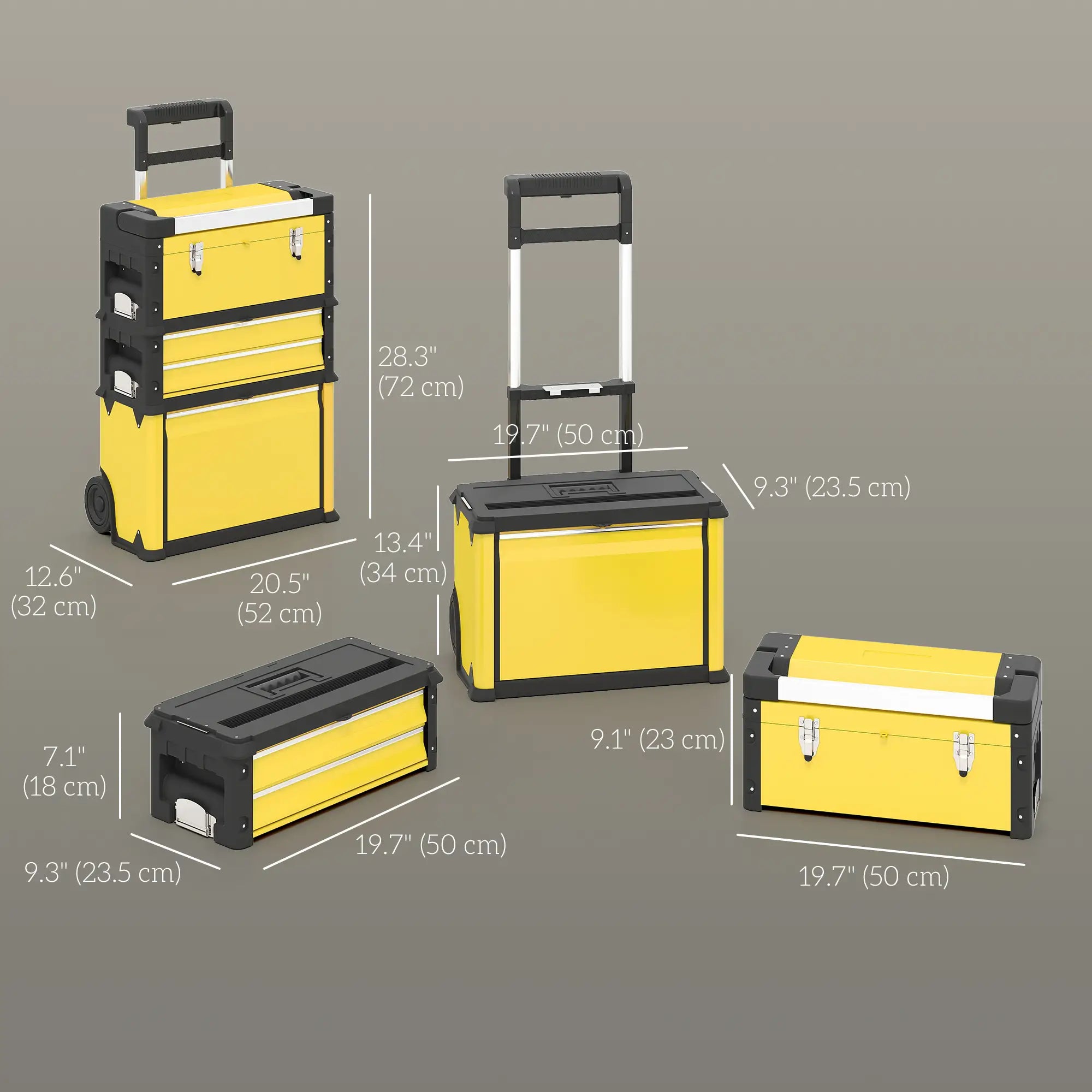 3-in-1 Tool Box with Wheels, Stackable, Modular Steel Toolbox, Yellow Tool Organizers at Gallery Canada