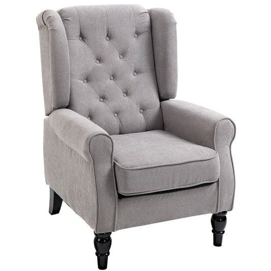 Fabric Accent Chair, Button Tufted Armchair with Wood Legs, Grey Accent Chairs Grey at Gallery Canada