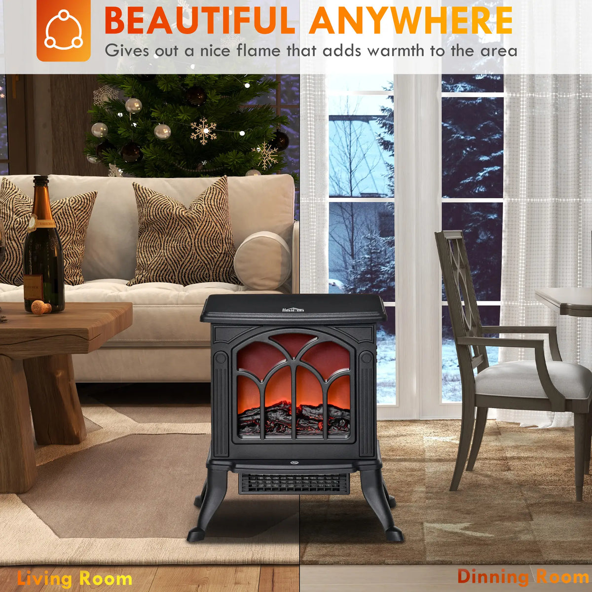 Electric Fireplace Heater, Freestanding Stove, Realistic Flame, Overheat Protection, 750W/1500W, Black Electric Fireplaces at Gallery Canada