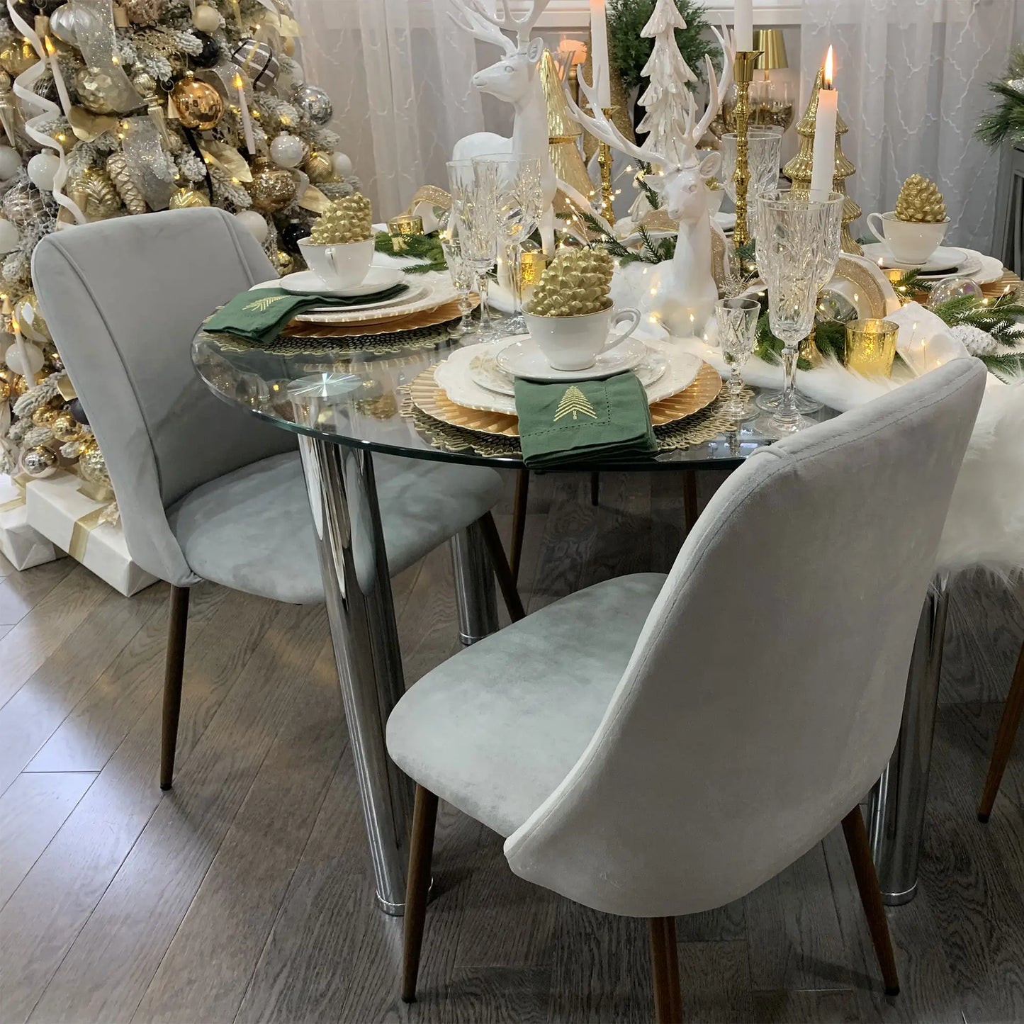 Upholstered Dining Chairs Set of 4, Velvet Accent, Grey Bar Stools at Gallery Canada