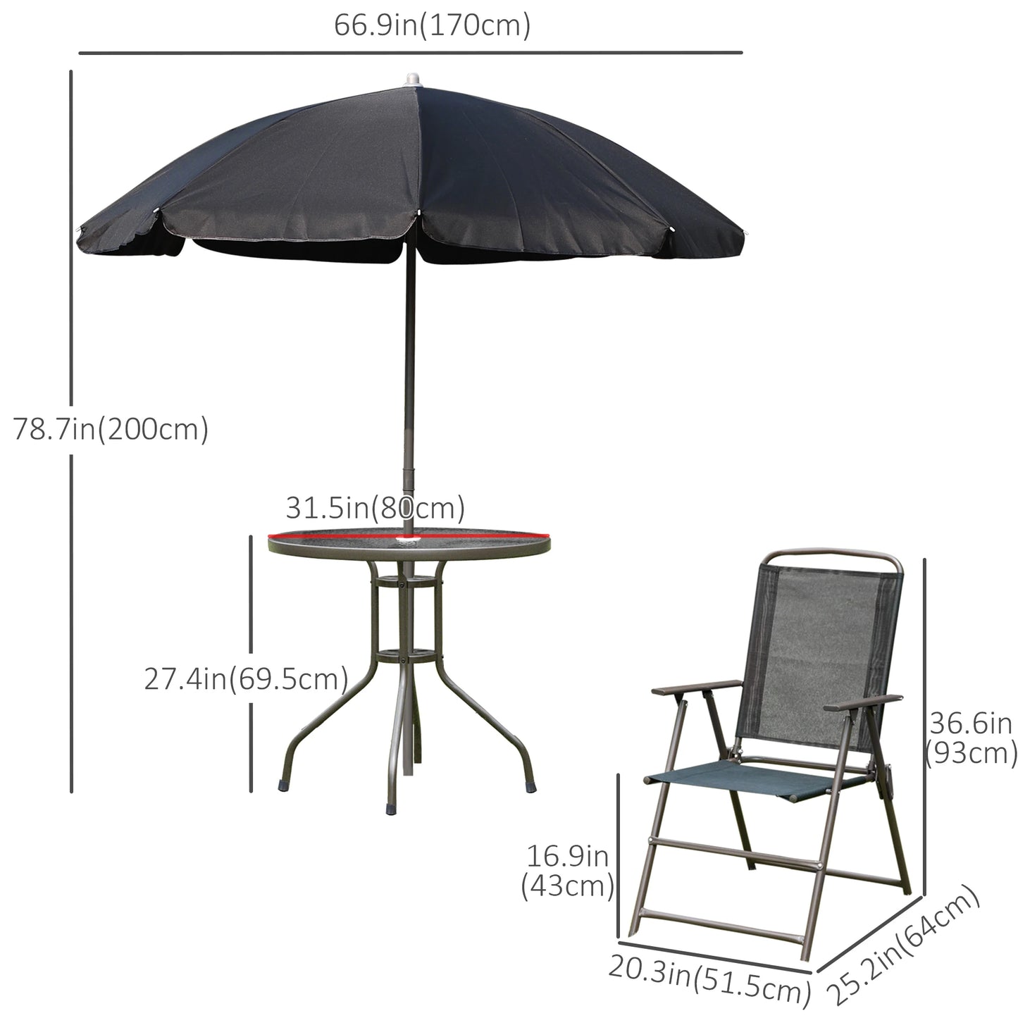 6-Piece Outdoor Dining Set, Round Table, 4 Folding Chairs, Black Outdoor Dining Sets at Gallery Canada