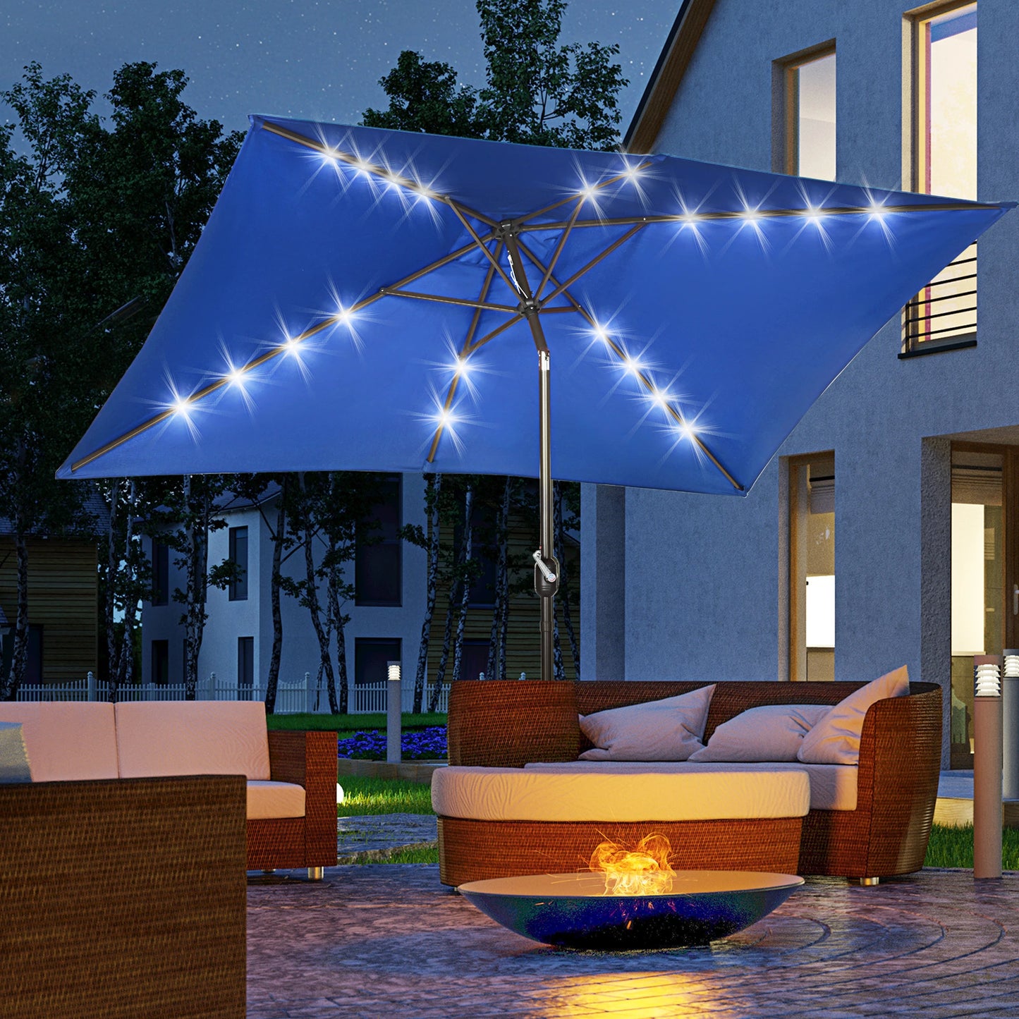 6.5x10ft Rectangle Solar Tilt Umbrella, Aluminum, Dark Blue Sun Umbrellas at Gallery Canada