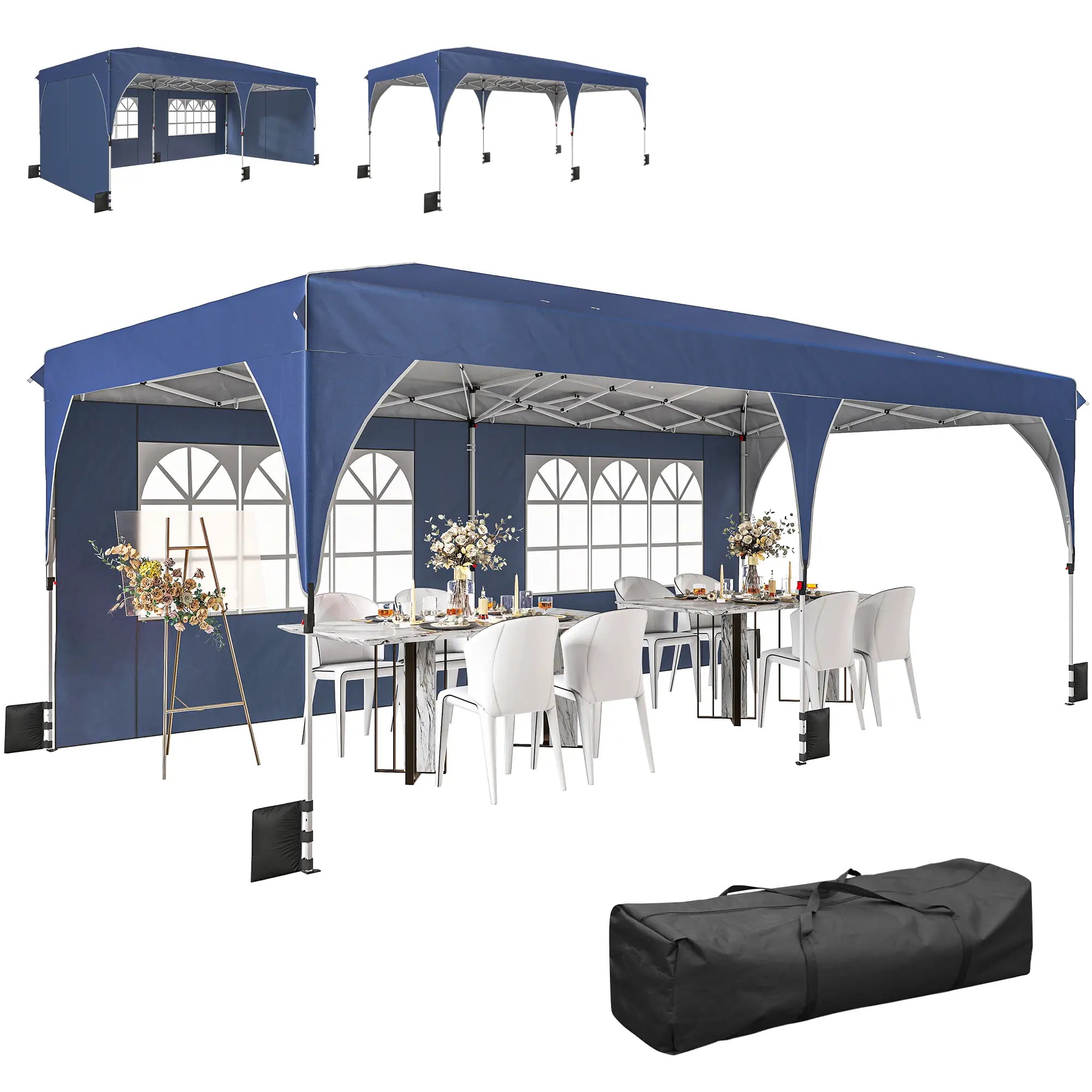 10 x 20 ft Pop Up Canopy Tent, UPF 50+, 6 Sandbags, Dark Blue Pop Up Canopies Dark Blue, White at Gallery Canada