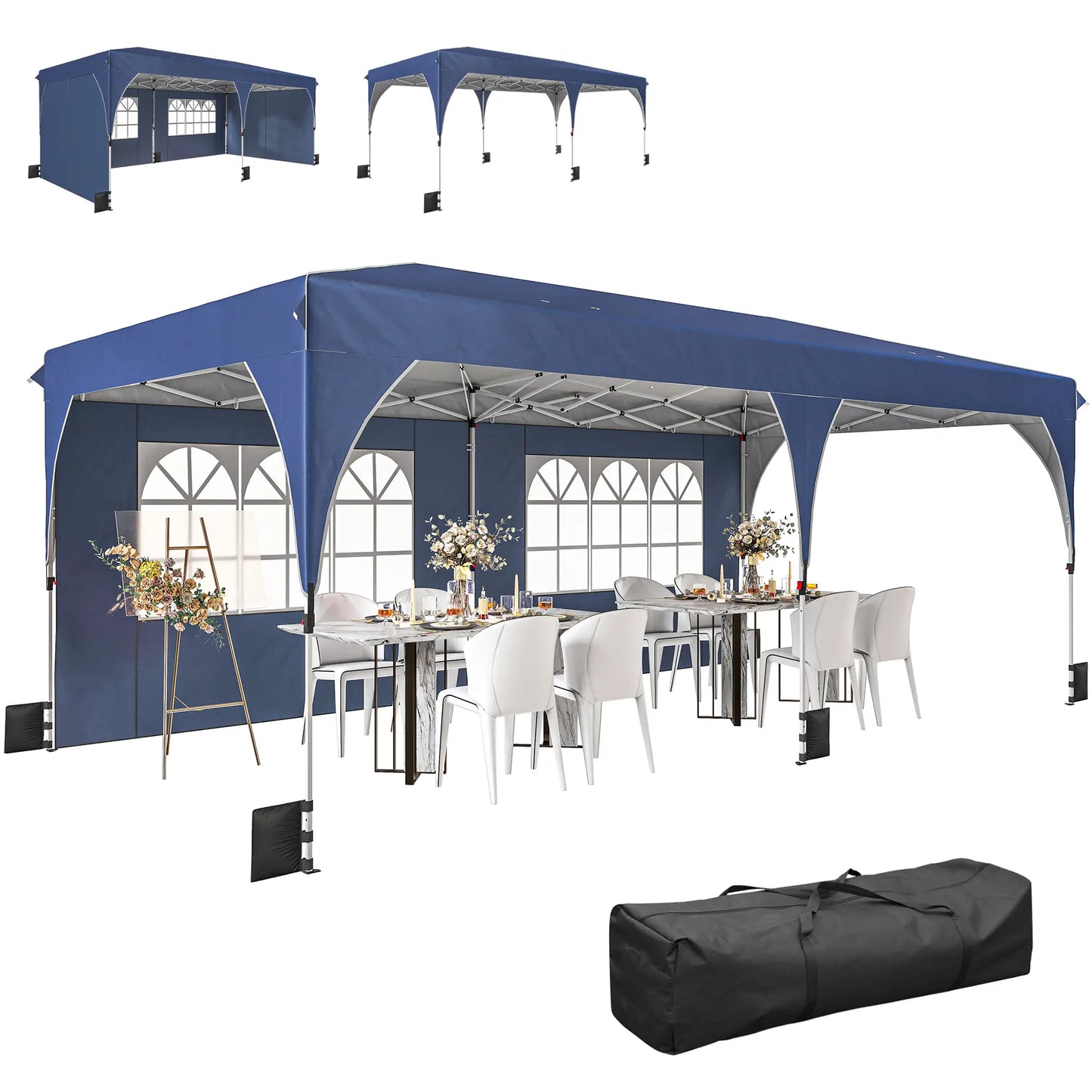 10 x 20 ft Pop Up Canopy Tent, UPF 50+, 6 Sandbags, Dark Blue Pop Up Canopies Dark Blue, White at Gallery Canada