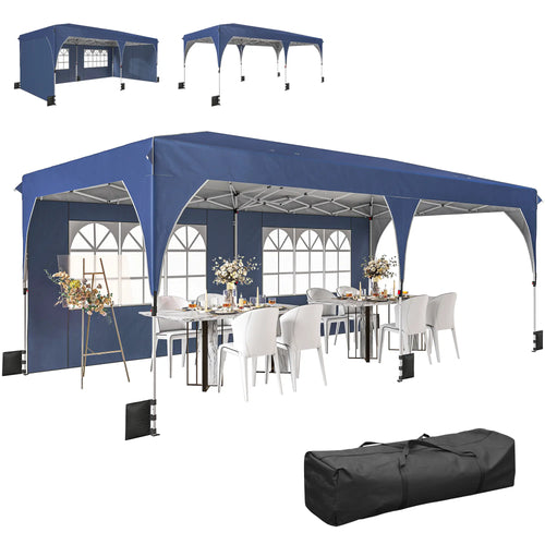 10 x 20 ft Pop Up Canopy Tent, UPF 50+, 6 Sandbags, Dark Blue