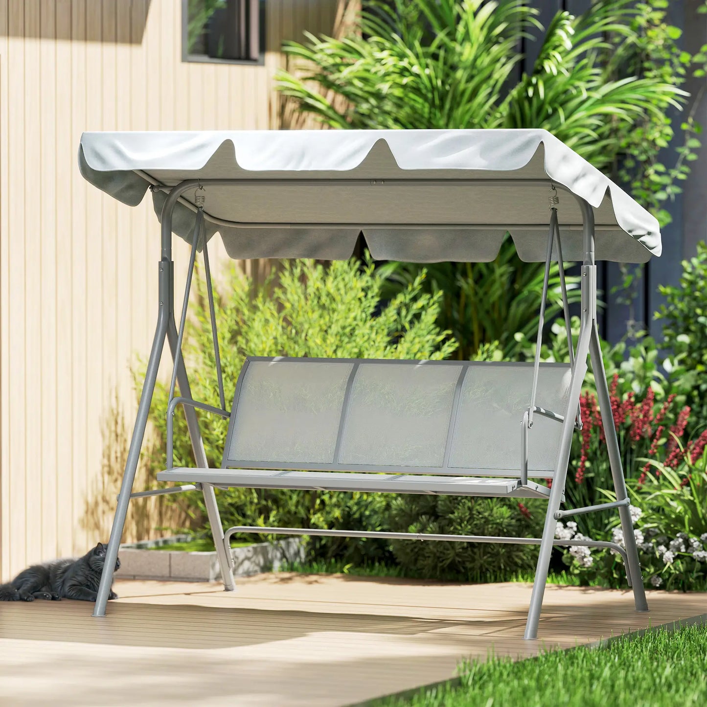 3-Seater Outdoor Swing Chair, Patio Swing with Canopy, Light Grey Patio Swings with Stand at Gallery Canada