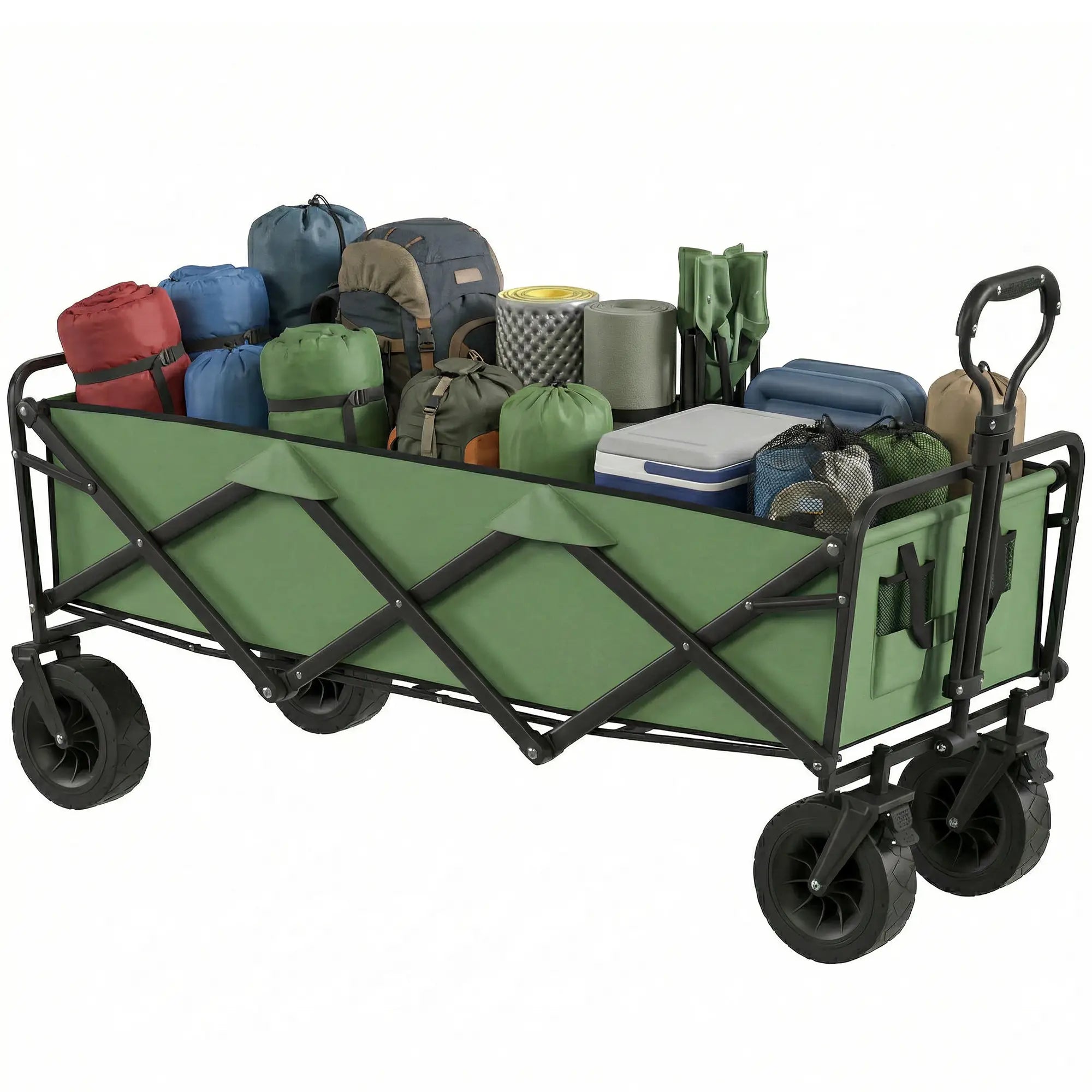130L Folding Garden Cart, Heavy-Duty Collapsible Wagon With Wheels And Brakes, Green Folding Garden Carts at Gallery Canada