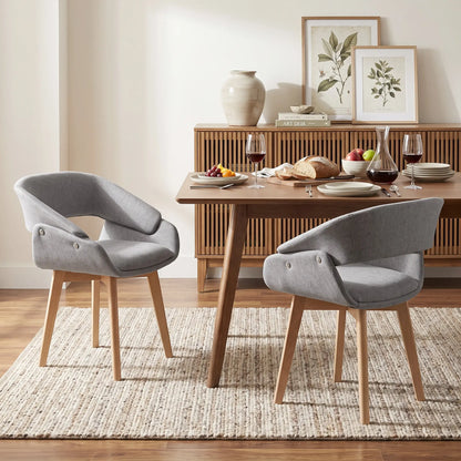 Linen Fabric Dining Chairs Set of 2, Light Grey