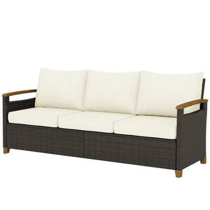 3 Seater Outdoor Sofa, PE Wicker Patio Furniture, 4" Cushions, Cream White Patio Furniture Sets Brown, Cream White at Gallery Canada