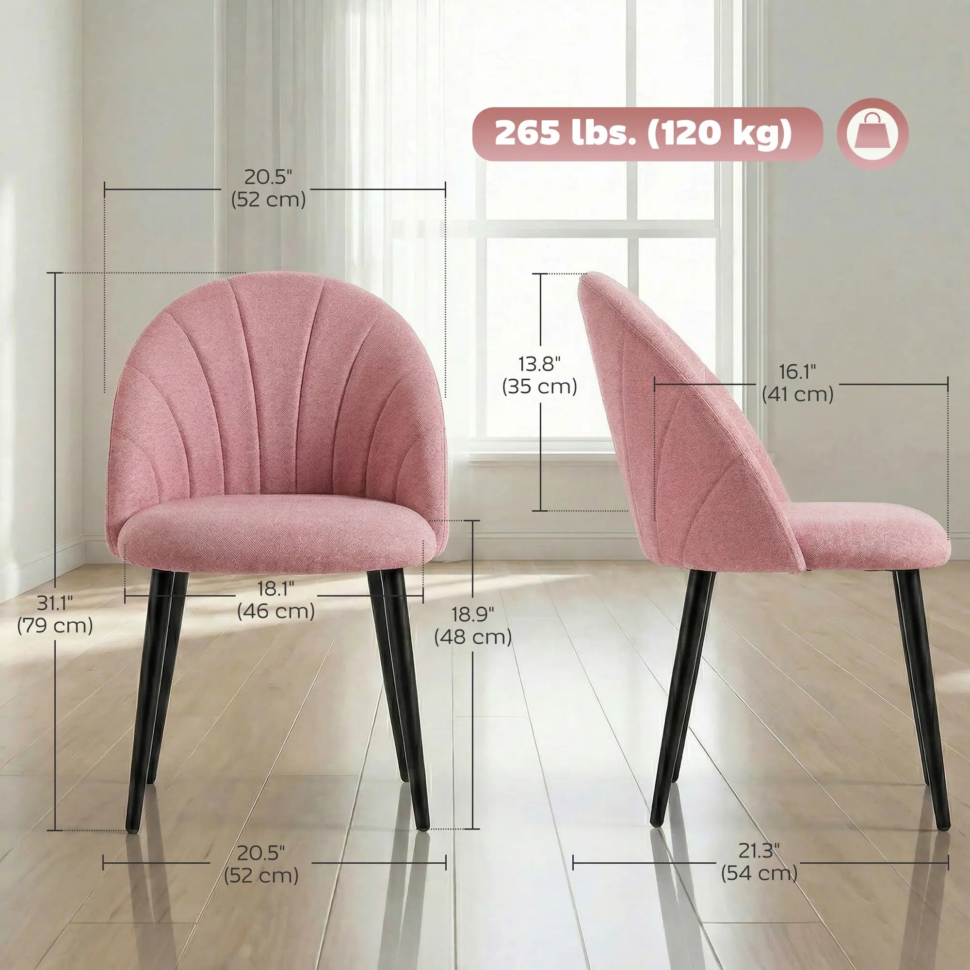 Modern Dining Chairs Set Of 4, Upholstered, Metal Legs, Pink Dining Chairs at Gallery Canada