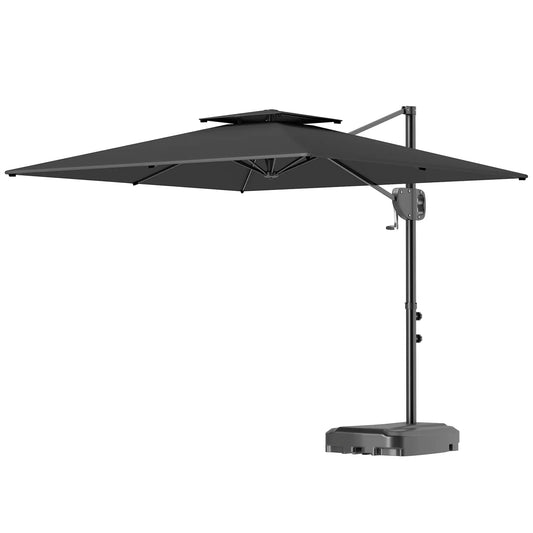 Square Cantilever Patio Umbrella, Double Top Offset, 8' x 9', Dark Grey Offset Cantilever Umbrellas Dark Grey at Gallery Canada