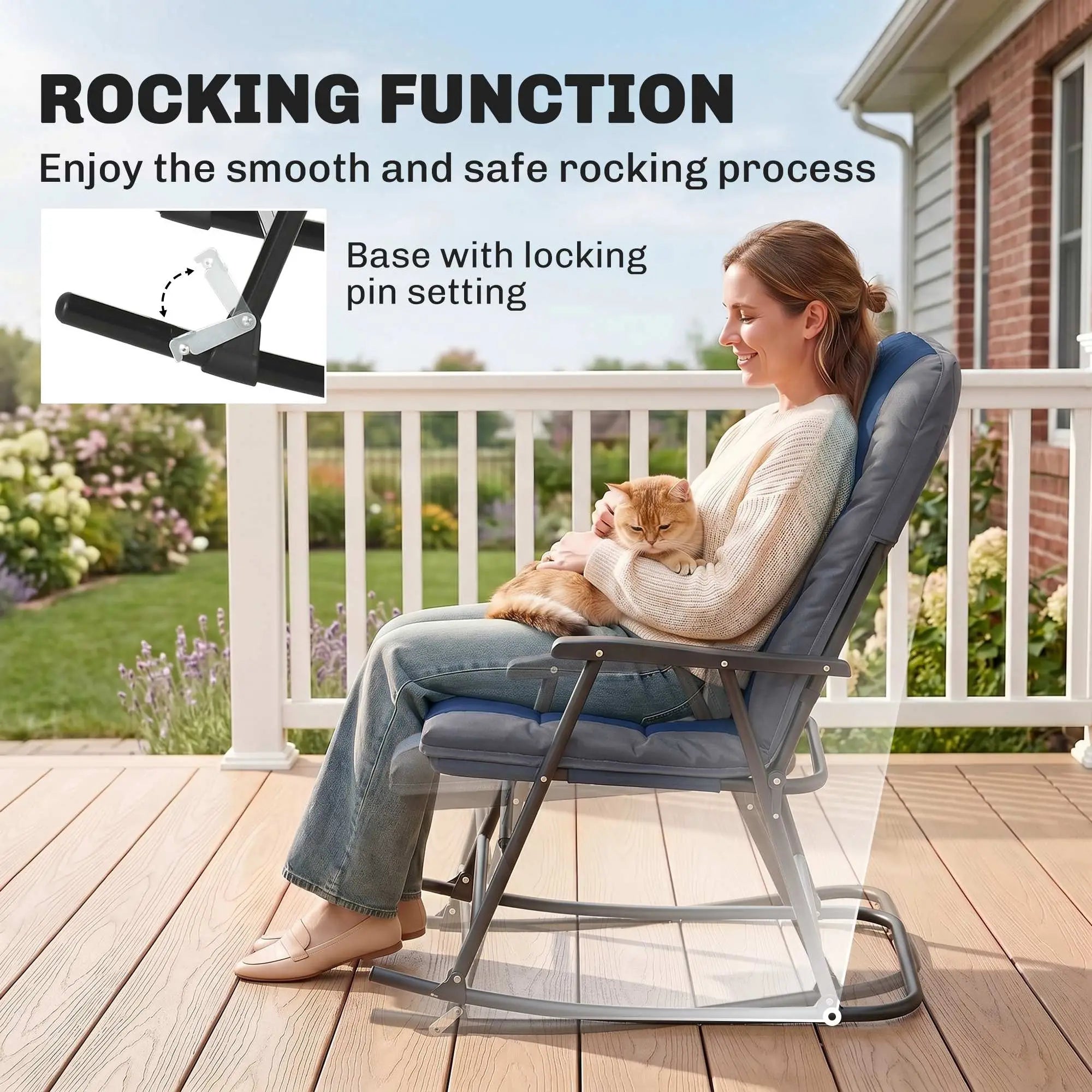 3pc Patio Rocking Chair Set, Padded, Blue Outdoor Rocking Chairs at Gallery Canada