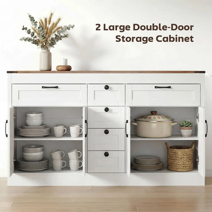55" Sideboard Buffet Cabinet, Farmhouse Kitchen With Barn Doors, White Bar Cabinets at Gallery Canada