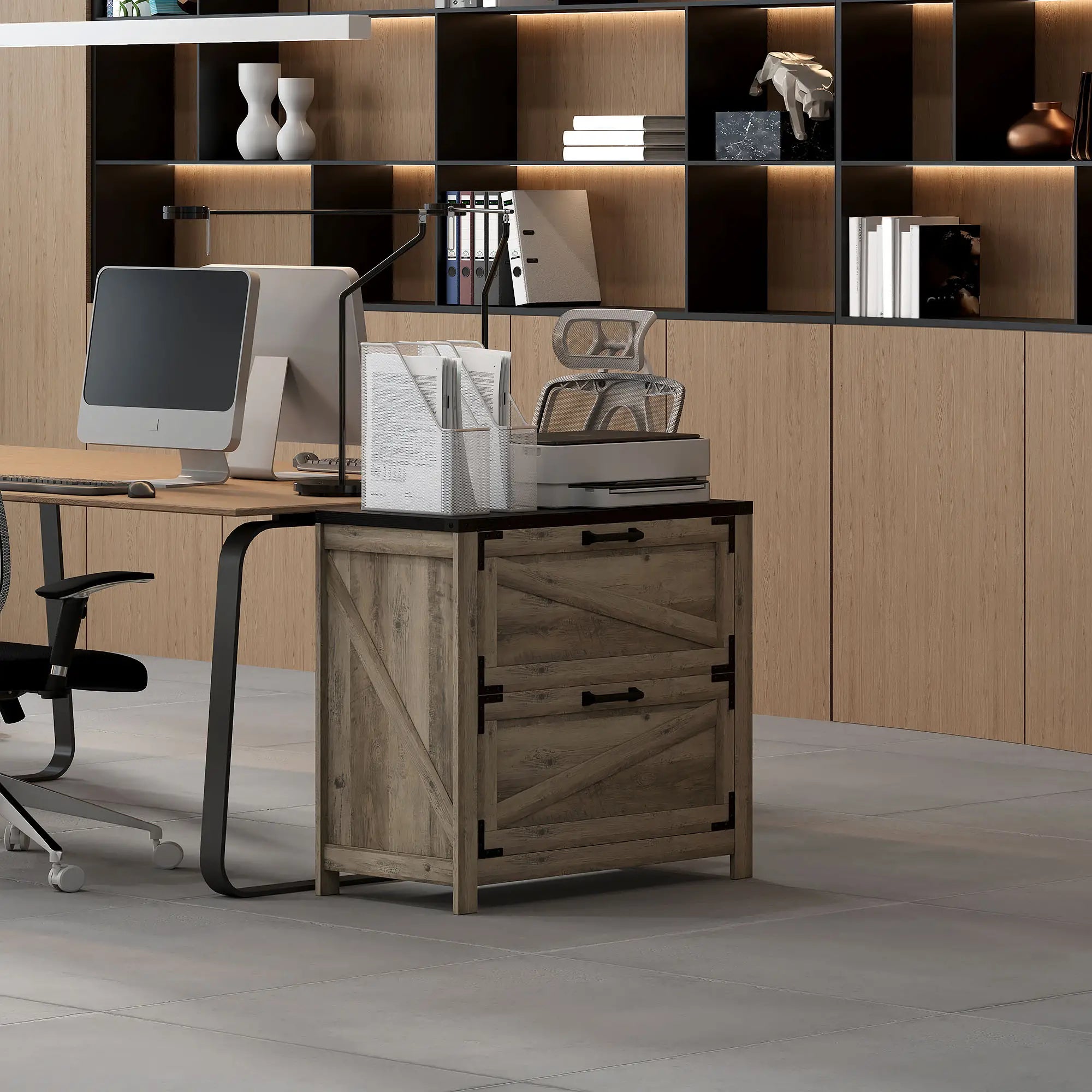 2 Drawer Filing Cabinet, Farmhouse Office Storage, Adjustable Hanging Bars, Letter, A4, Legal Size, Grey Office Cabinets & Cupboards at Gallery Canada