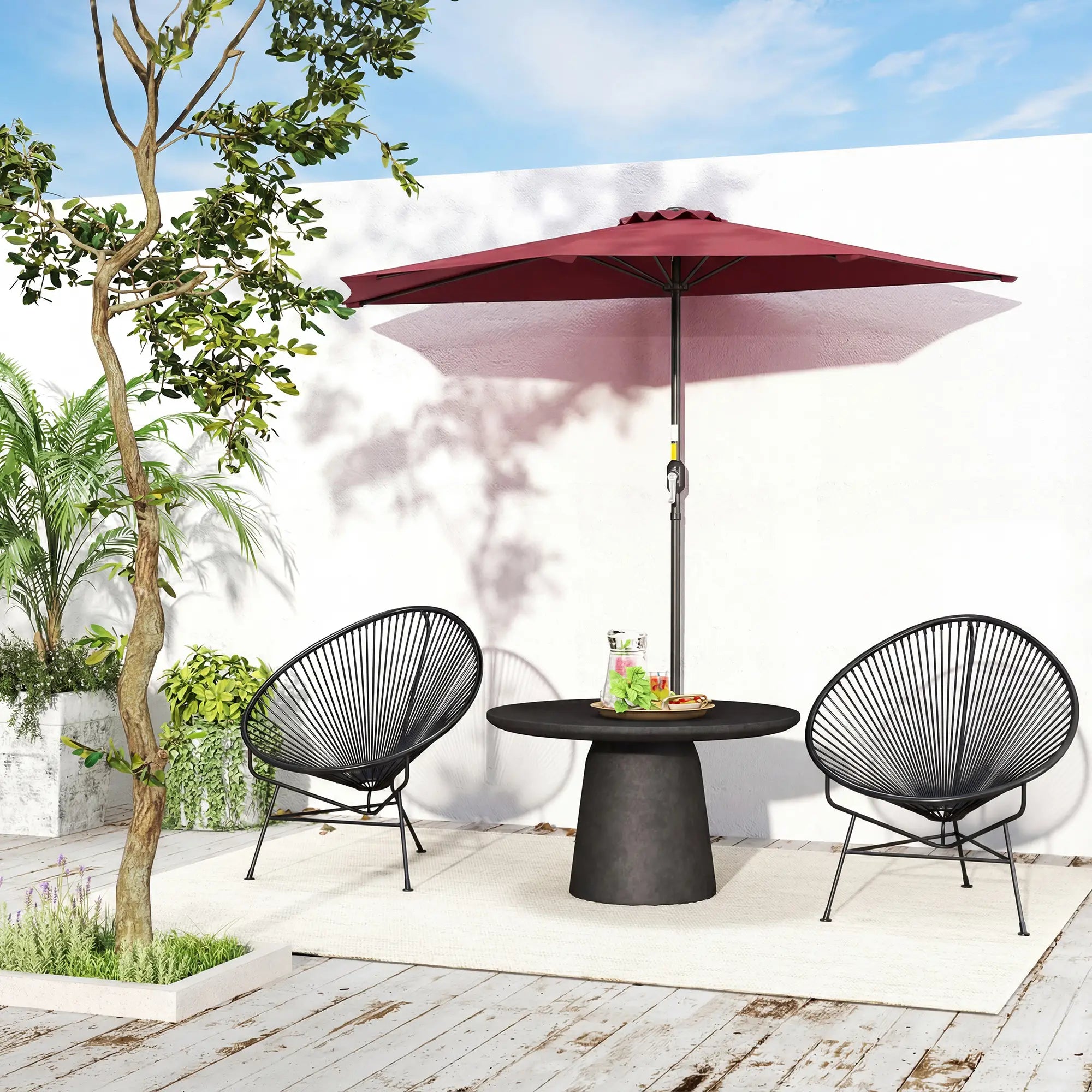 9ft Half Round Patio Umbrella, 5 Ribs, Sun Shade, Wine Red Half Round Umbrellas at Gallery Canada