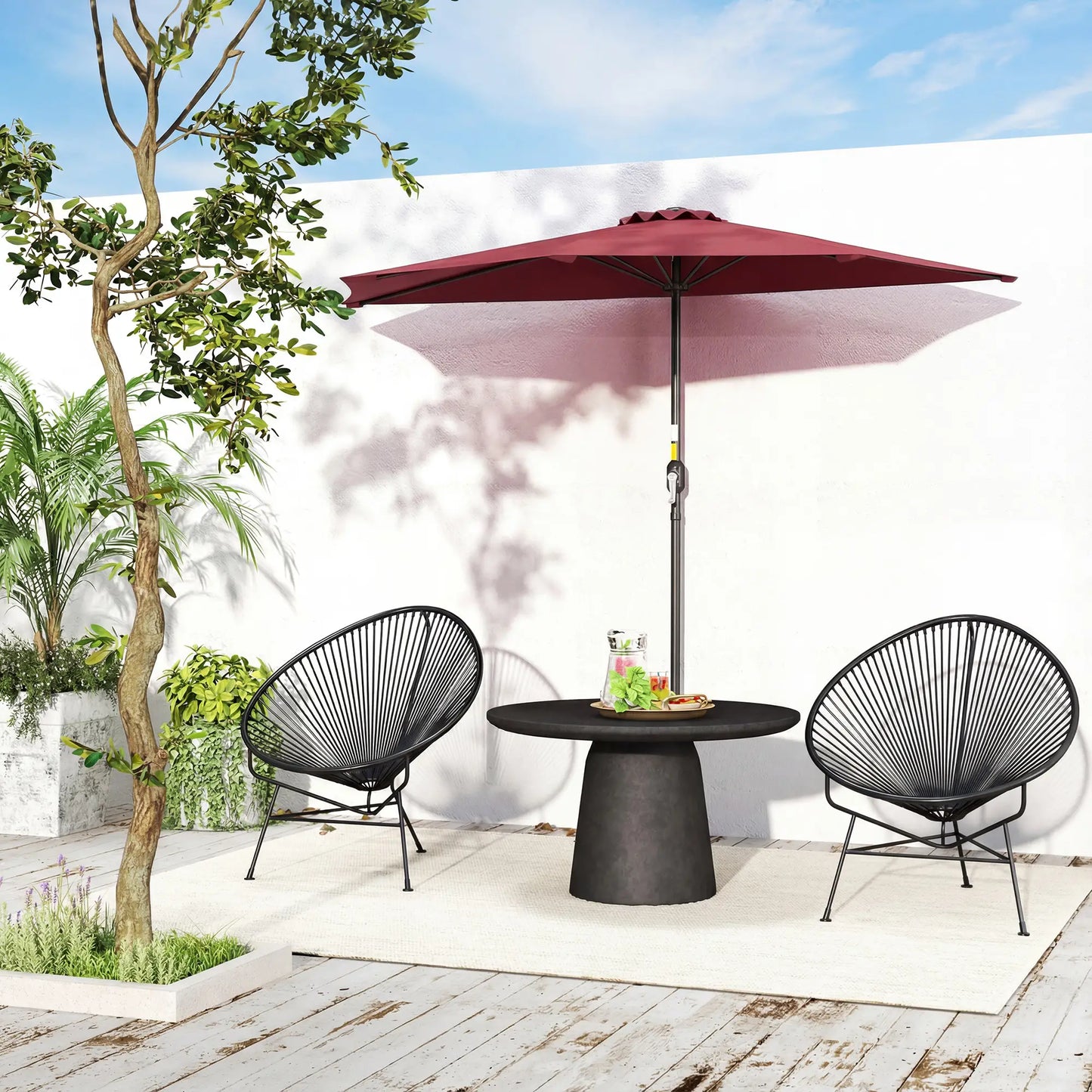 9ft Half Round Patio Umbrella, 5 Ribs, Sun Shade, Wine Red Half Round Umbrellas at Gallery Canada