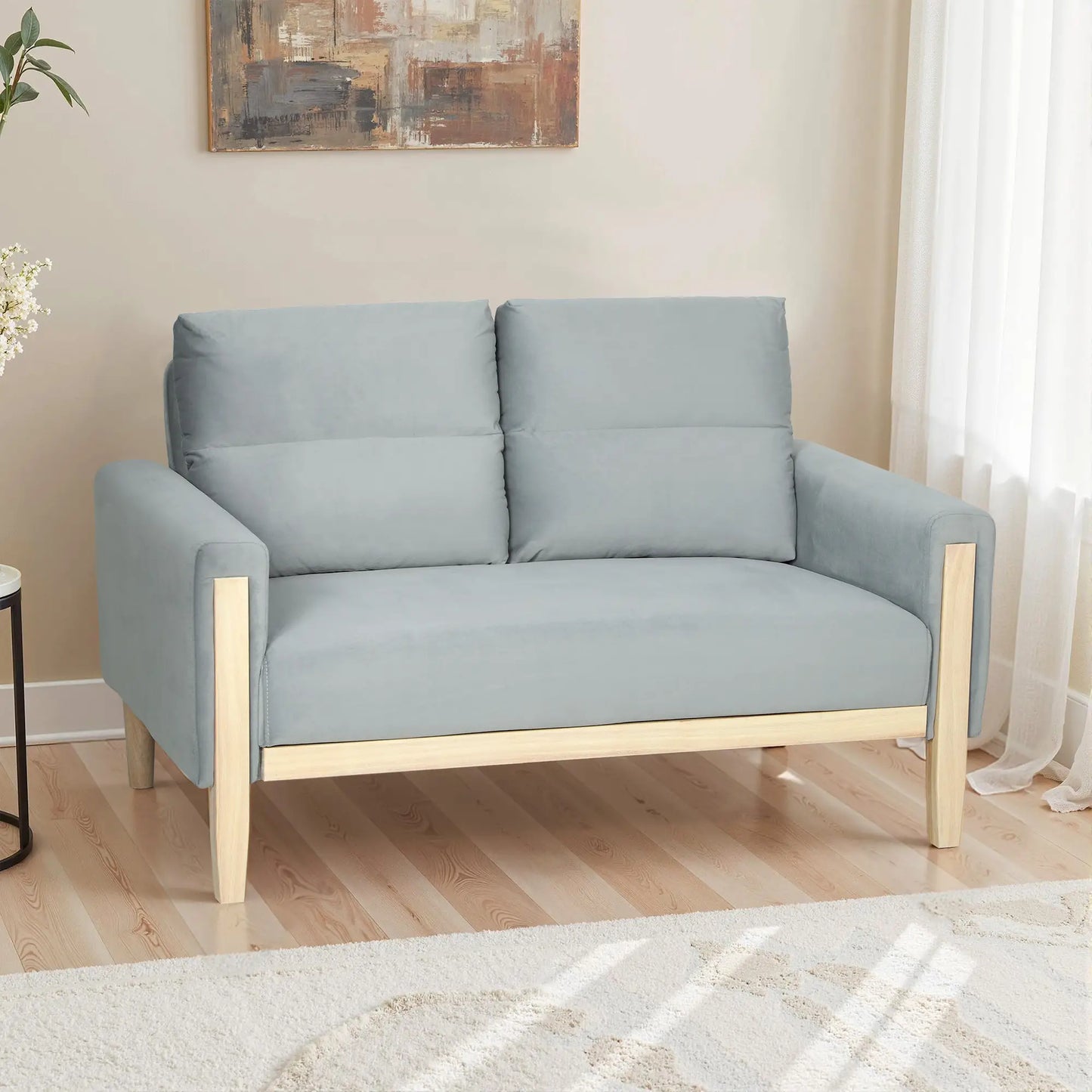 53" Loveseat Sofa, 2 Seater with Wood Legs, Velvet, Grey 2-Seater Sofas at Gallery Canada