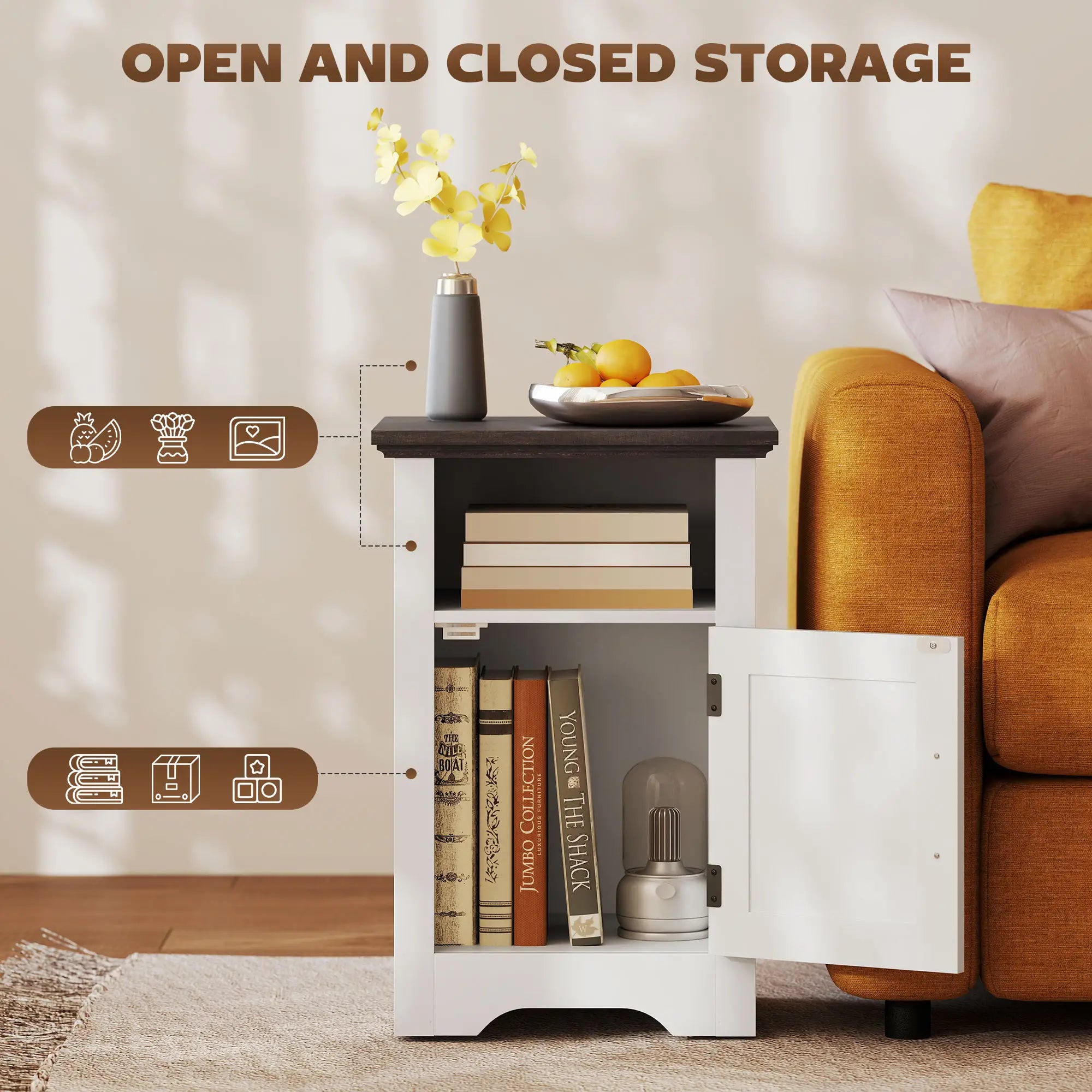Set Of 2 Side Tables With Barn Door And Open Shelf Side Tables at Gallery Canada
