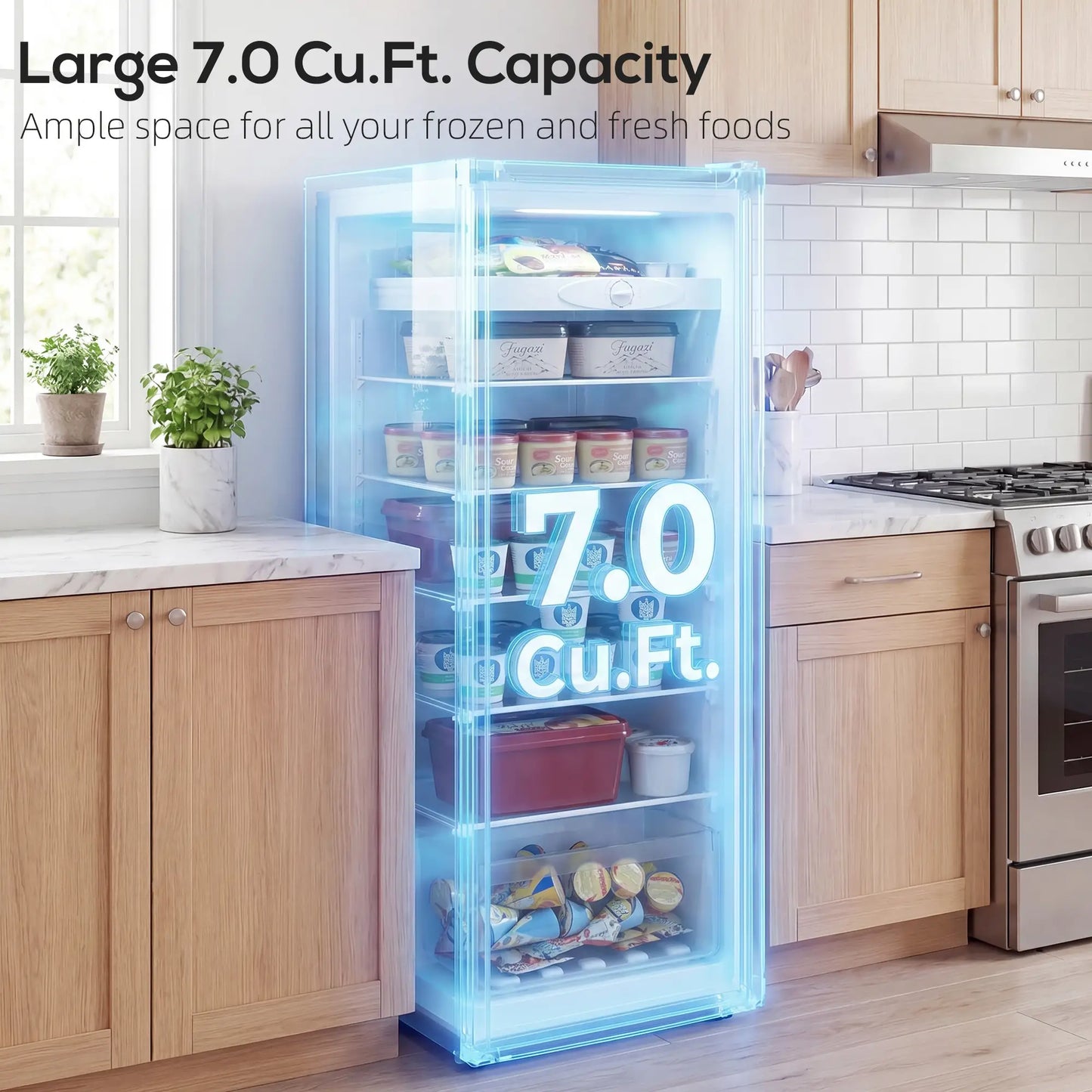 7.0 Cu.Ft Upright Freezer with 6 Adjustable Shelves, White Small Kitchen Appliances at Gallery Canada