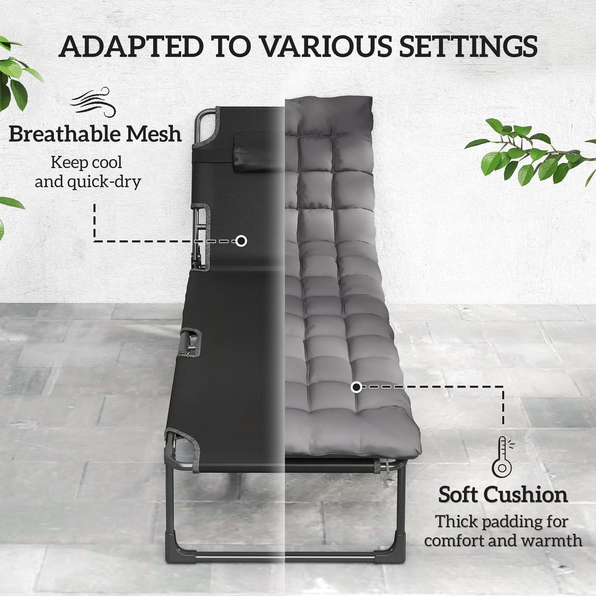 75 cm Wide Folding Chaise Lounge Chair, Cushion, Side Pocket, Dark Grey Lounger Chairs at Gallery Canada