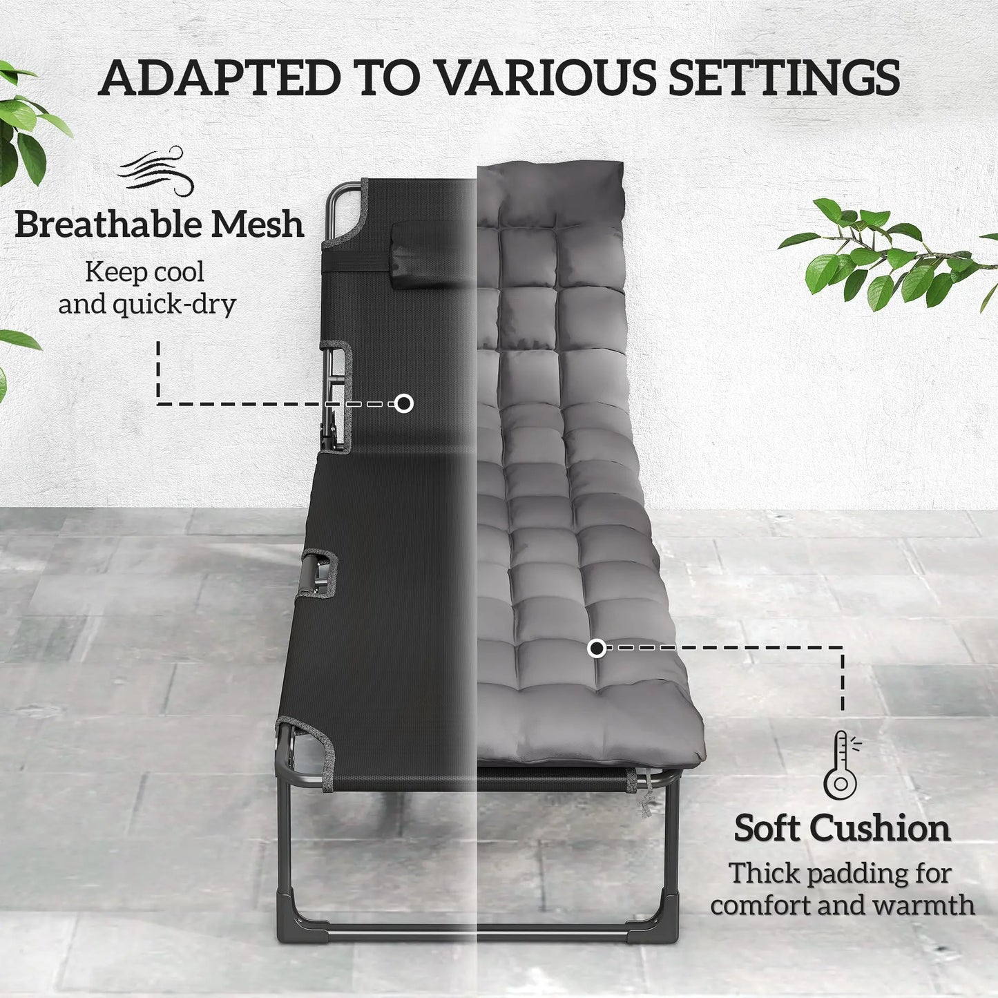 75 cm Wide Folding Chaise Lounge Chair, Cushion, Side Pocket, Dark Grey Lounger Chairs at Gallery Canada
