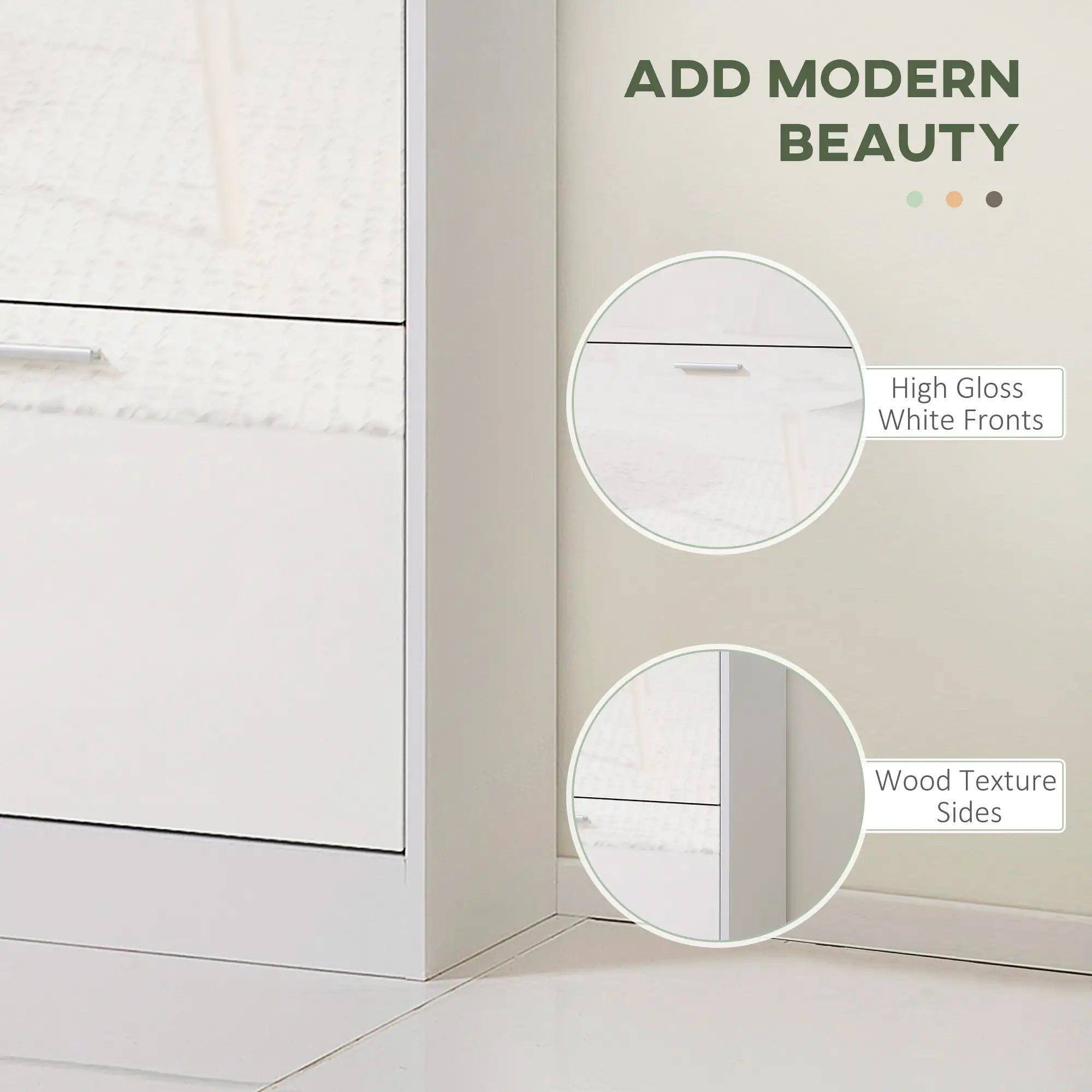 Slim Shoe Storage, 3 Flip Drawers, Adjustable Shelves, 15 Pair, High Gloss, White Shoe Storage Cabinets & Racks at Gallery Canada