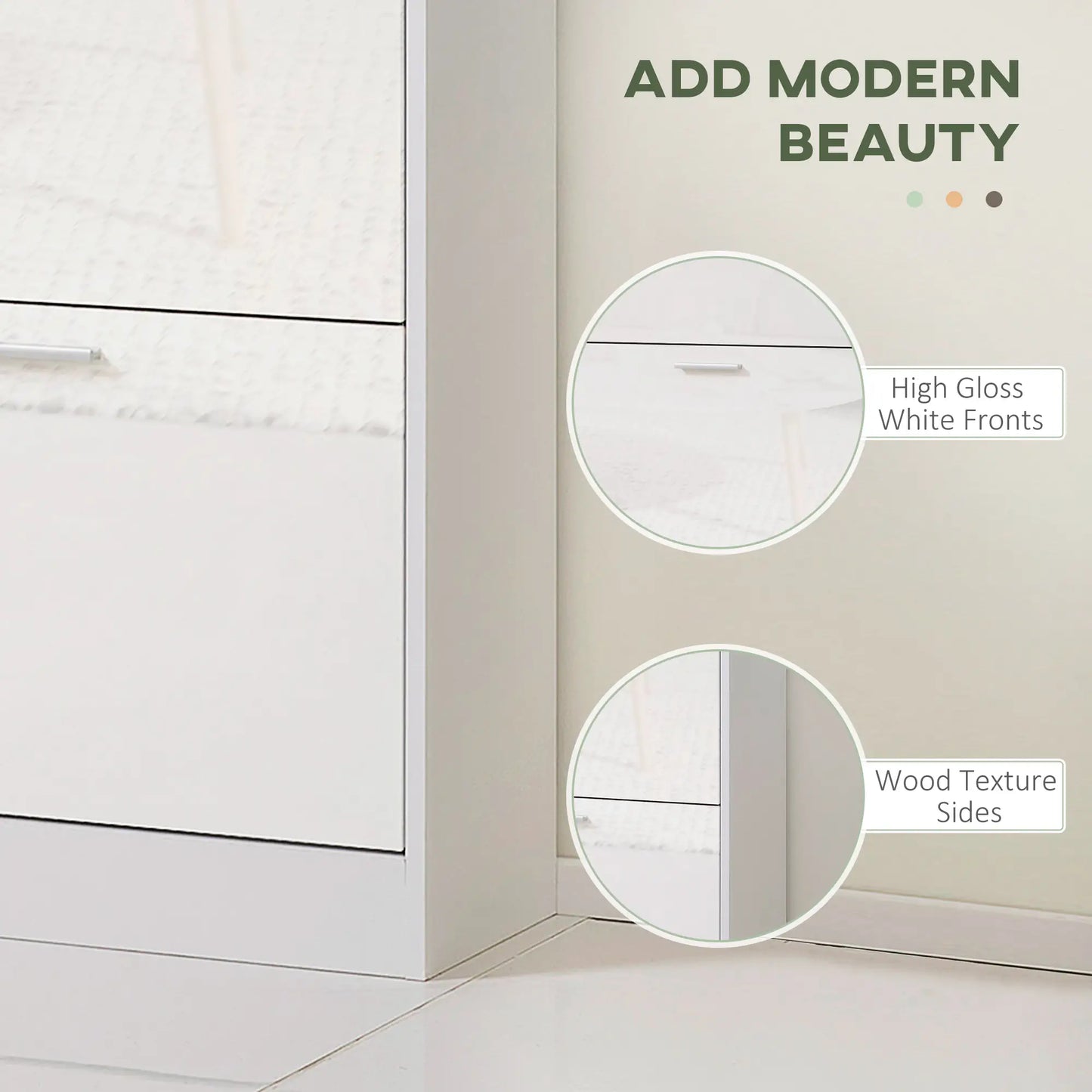 Slim Shoe Storage, 3 Flip Drawers, Adjustable Shelves, 15 Pair, High Gloss, White Shoe Storage Cabinets & Racks at Gallery Canada