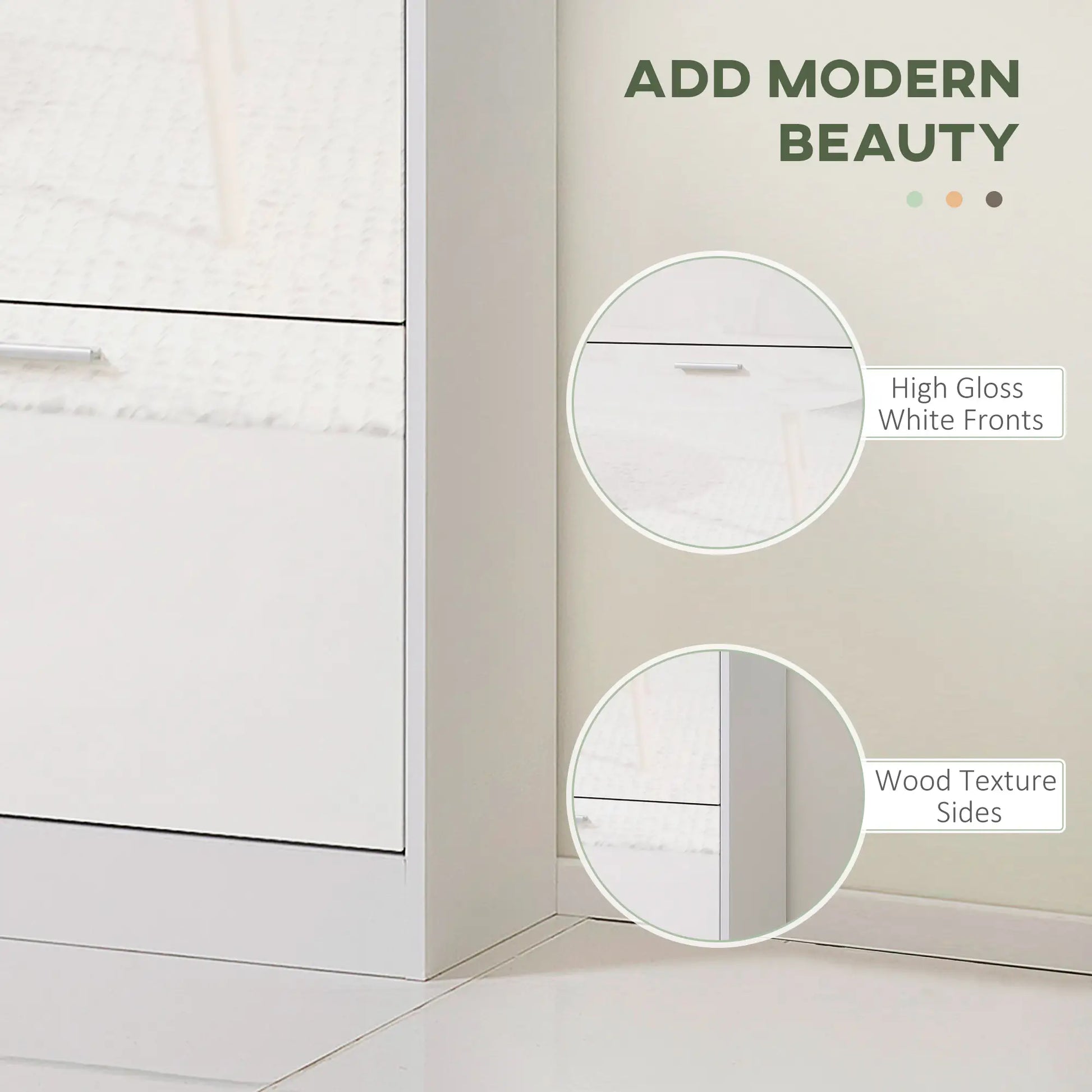 Slim Shoe Storage, 3 Flip Drawers, Adjustable Shelves, 15 Pair, High Gloss, White Shoe Storage Cabinets & Racks at Gallery Canada