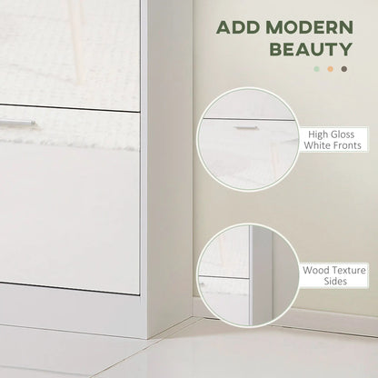 Slim Shoe Storage, 3 Flip Drawers, Adjustable Shelves, 15 Pair, High Gloss, White Shoe Storage Cabinets & Racks at Gallery Canada