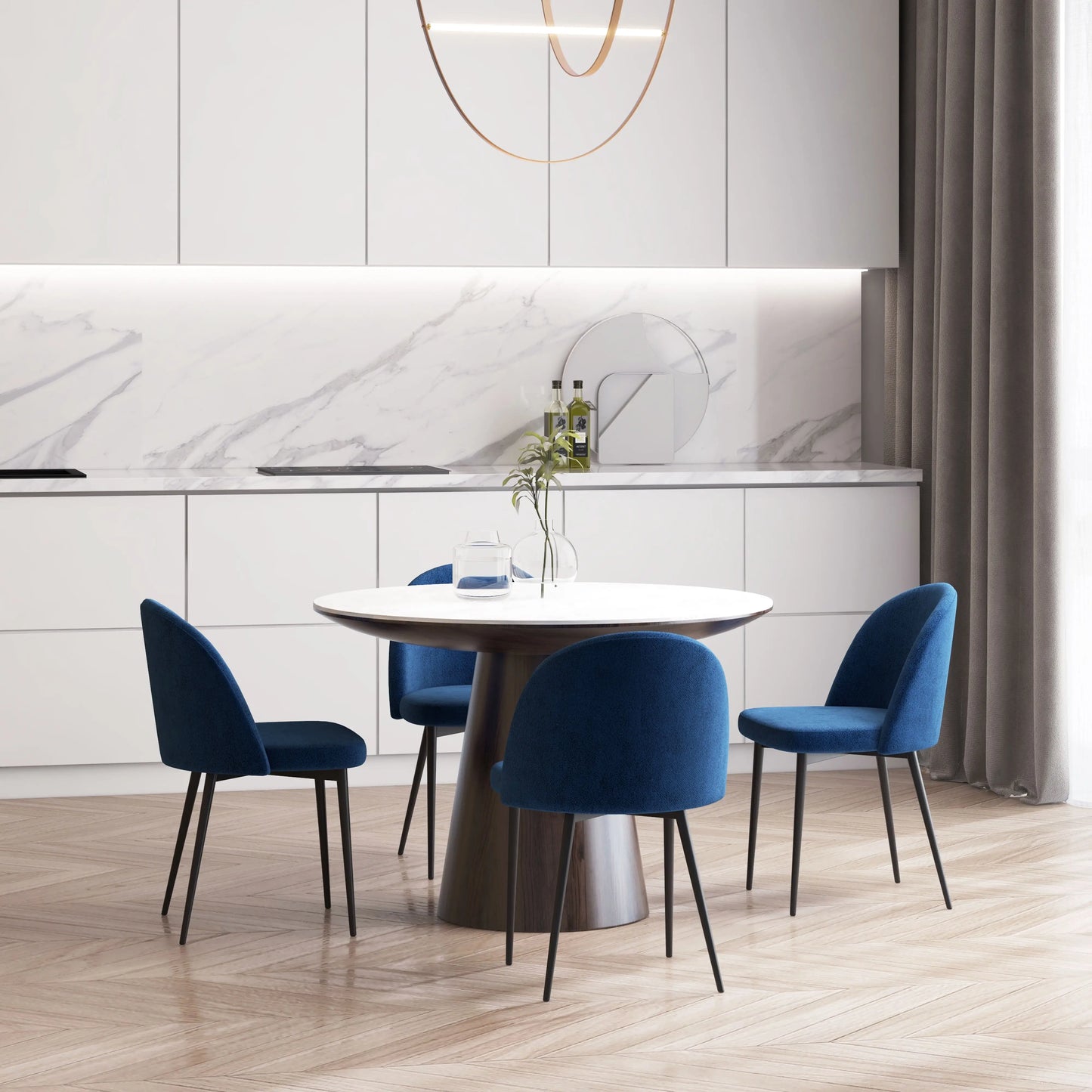 Modern Dining Chairs, Mid-Back Velvet Upholstery, Set of 4, Dark Blue Bar Stools at Gallery Canada