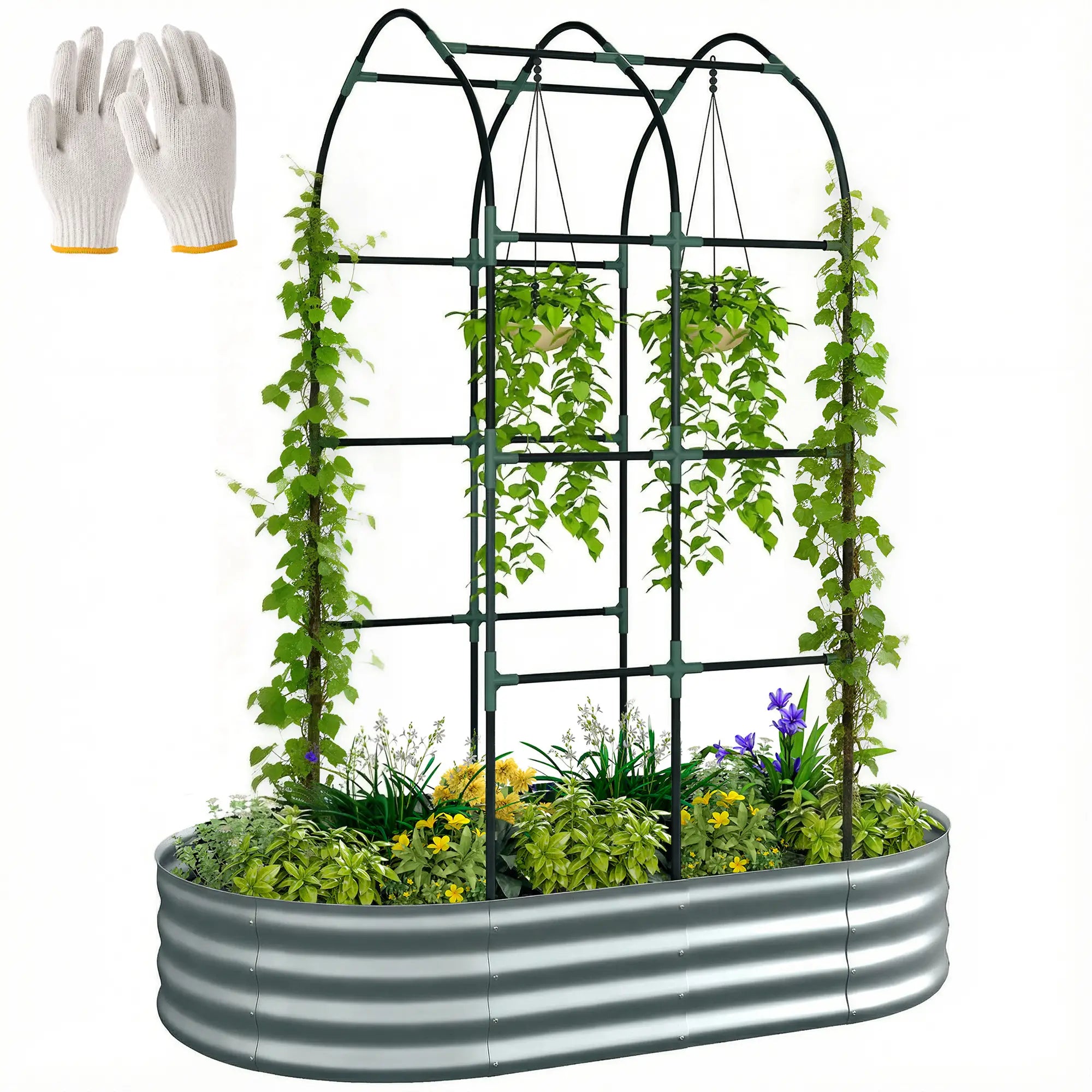 Galvanised Raised Garden Bed With Arched Trellis, 5 x 3 x 6ft, Silver Raised Garden Beds at Gallery Canada