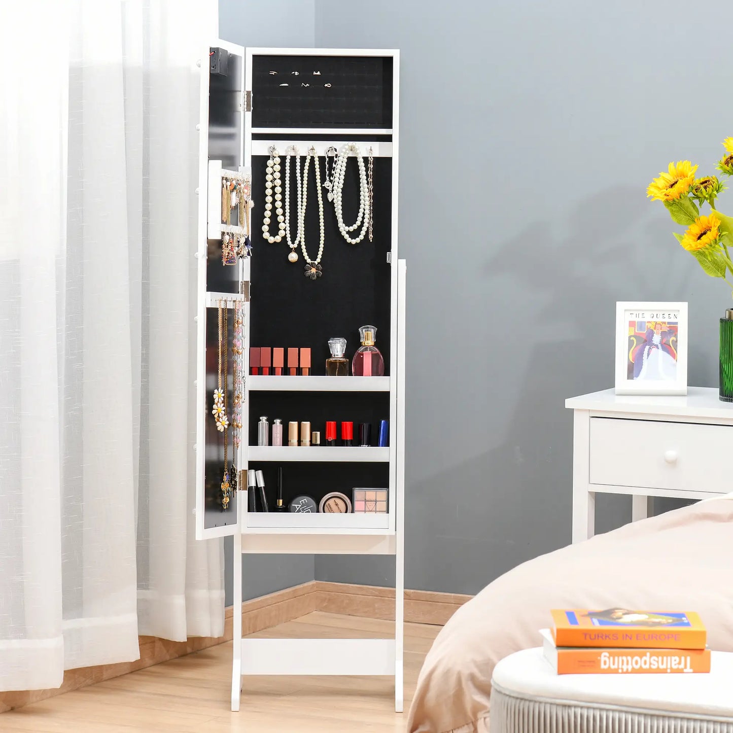 Free Standing Armoire Organizer, Lighted Mirrored Jewelry Cabinet, Angle Adjustable, 16 LED Lights Jewelry Armoire & Jewellery Mirror Cabinets at Gallery Canada