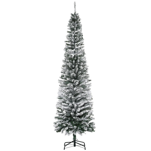 7.5ft Flocked Pencil Christmas Tree, Realistic Tips, Green