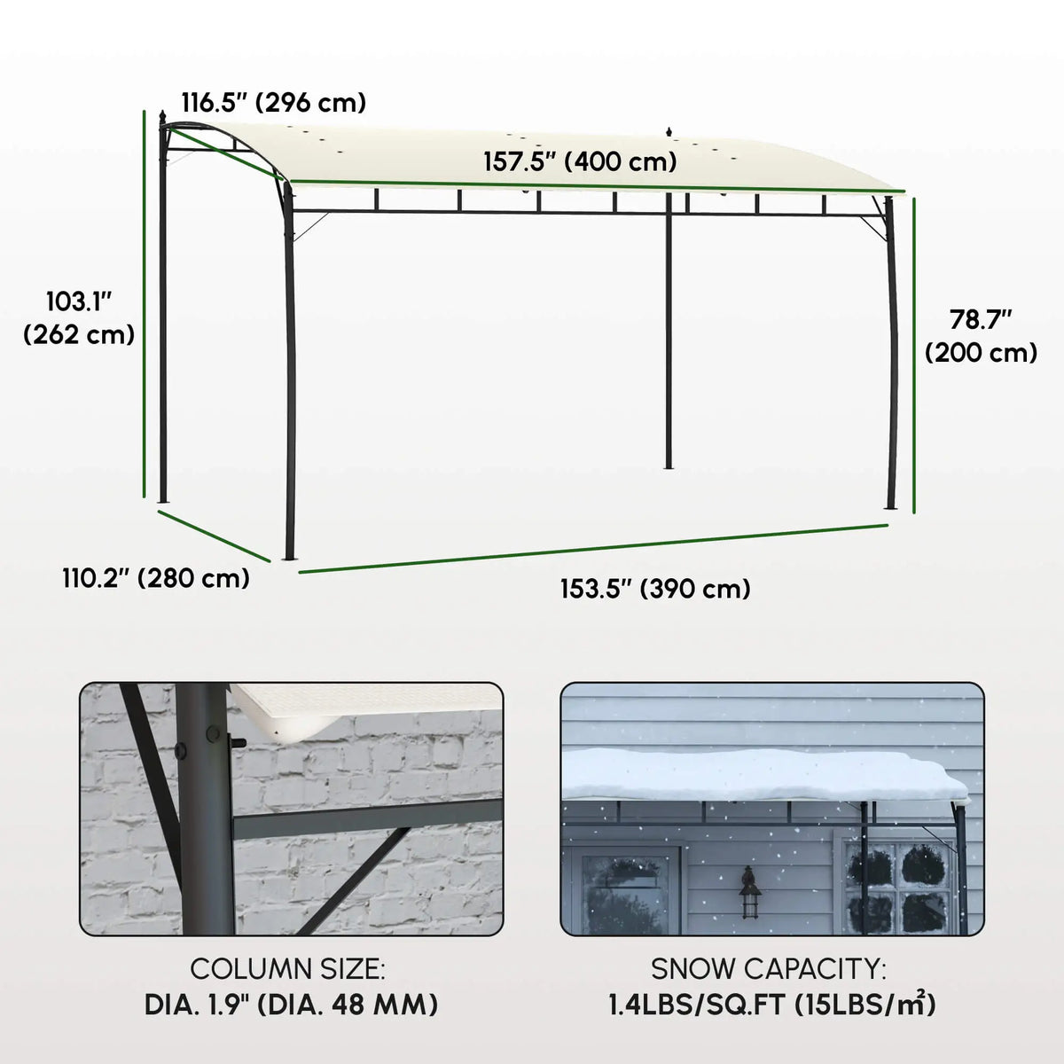 10' x 13' Outdoor Pergola, UV30+ Canopy, Steel Frame, Cream White Pergolas at Gallery Canada